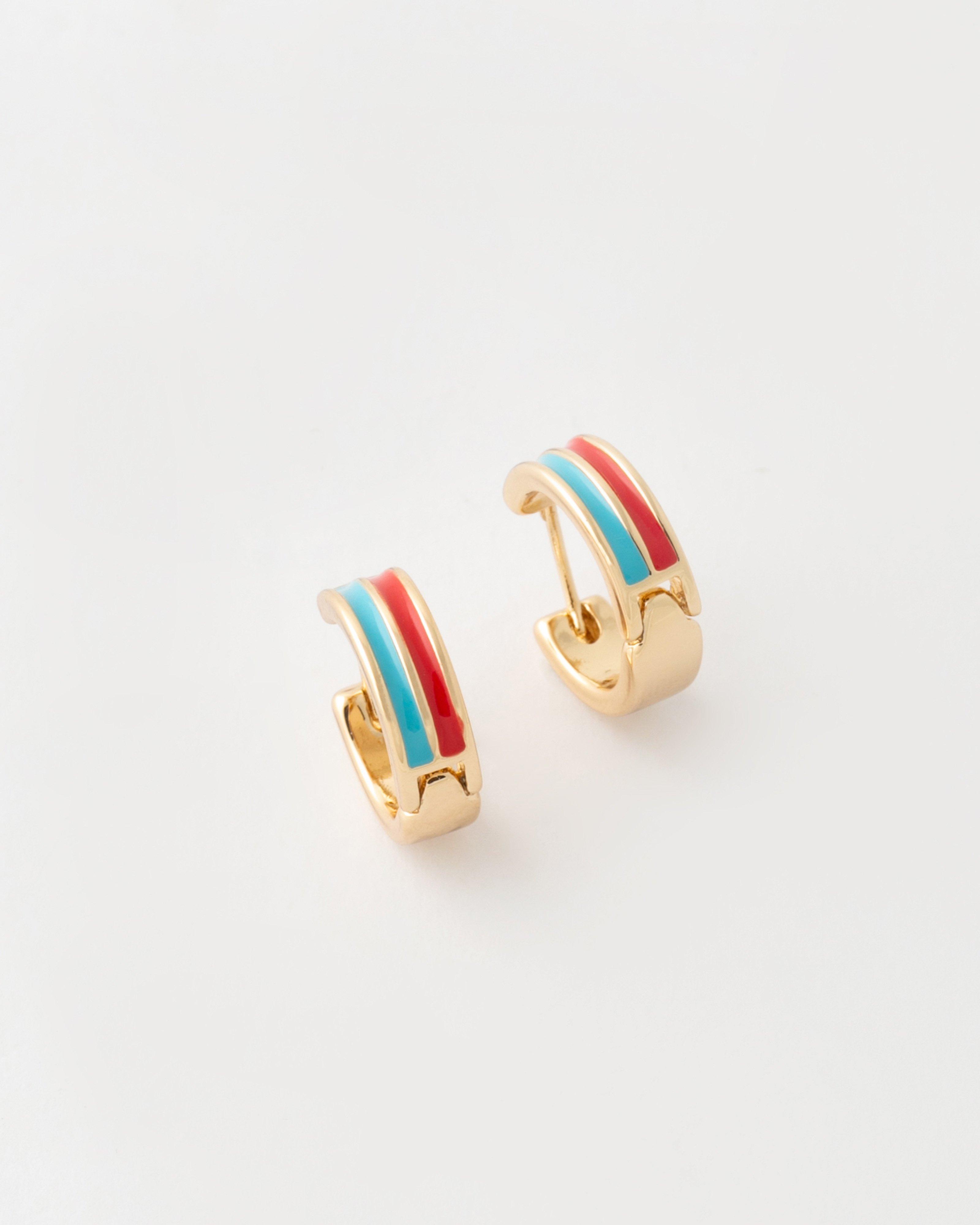 Mini Stripe Huggie Earrings -  Red