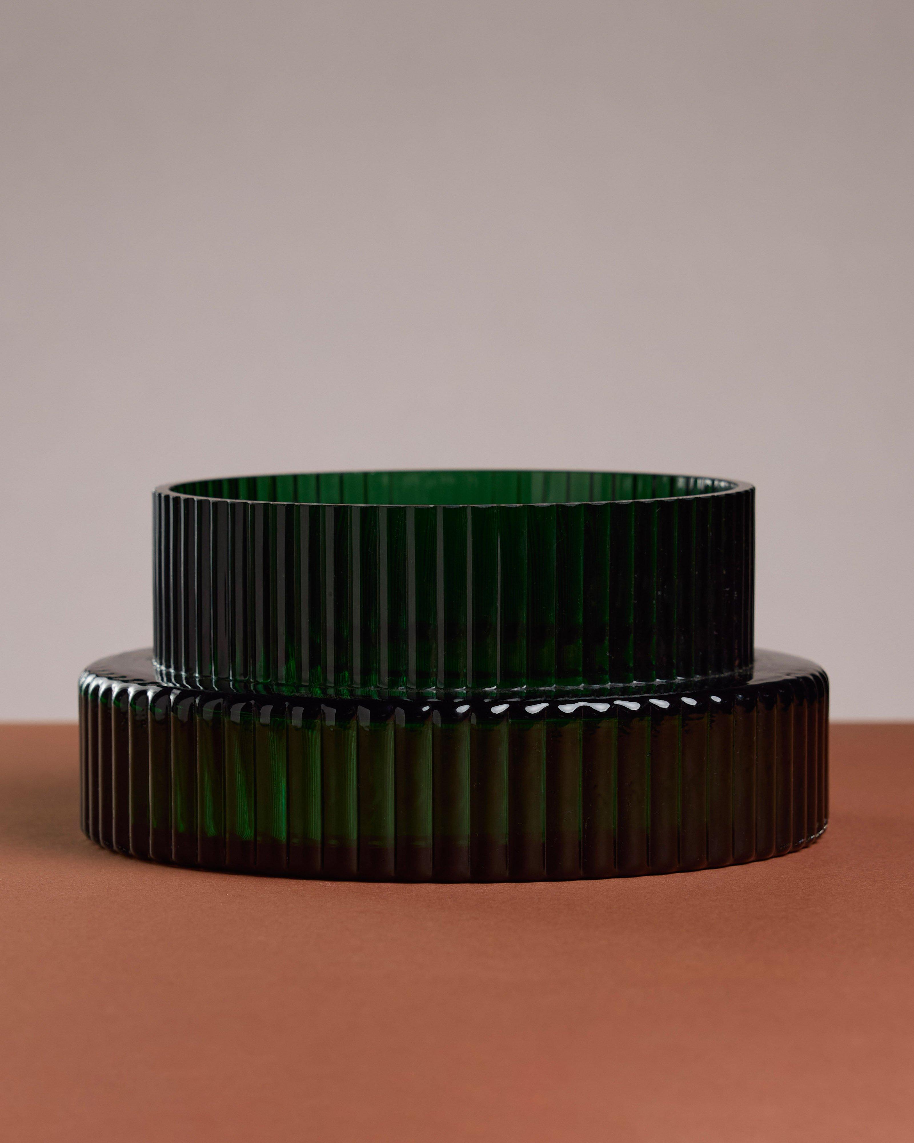 Athena Low Ribbed Vase -  Green