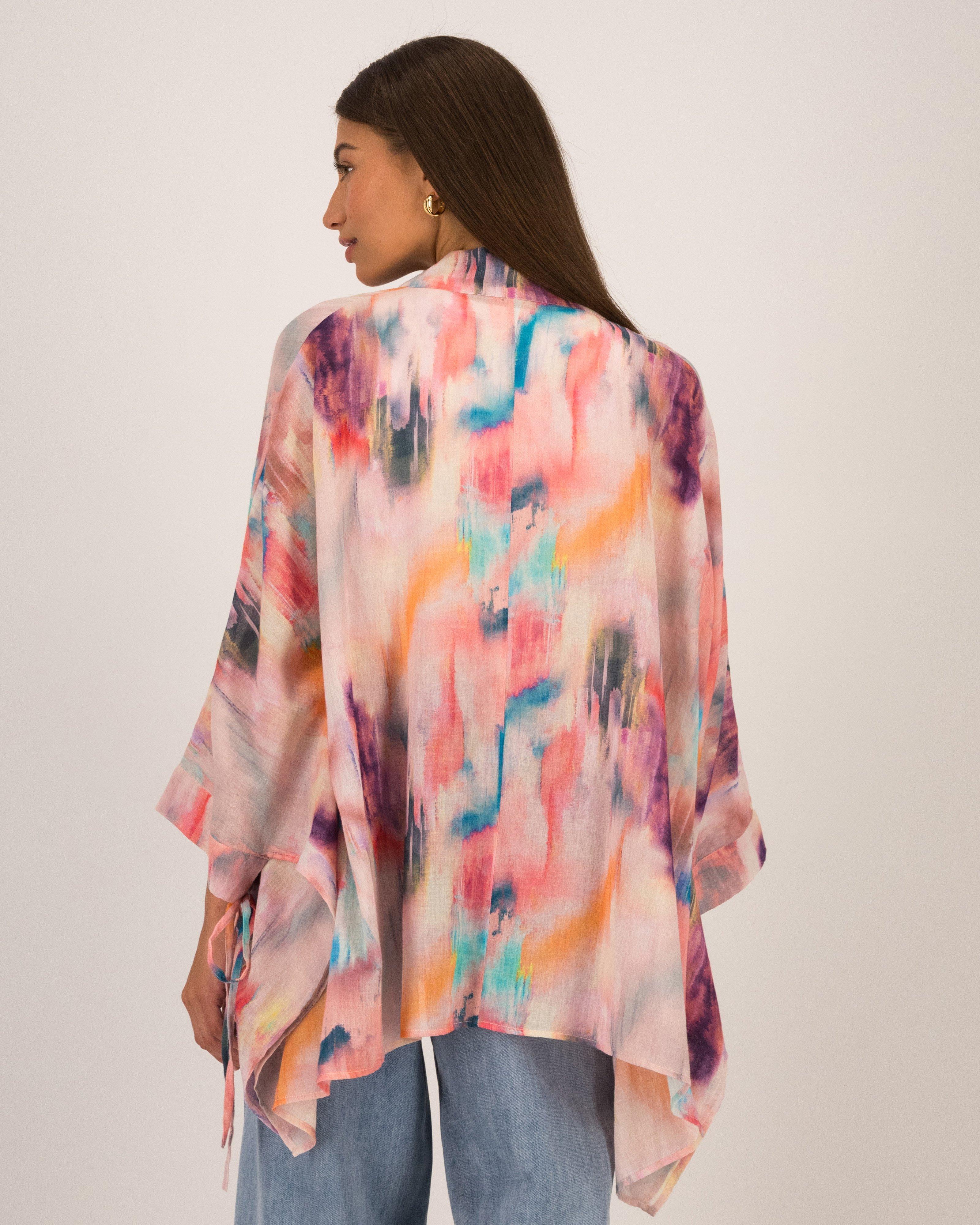 Elena Tie-Detail Short Printed Kimono -  Assorted