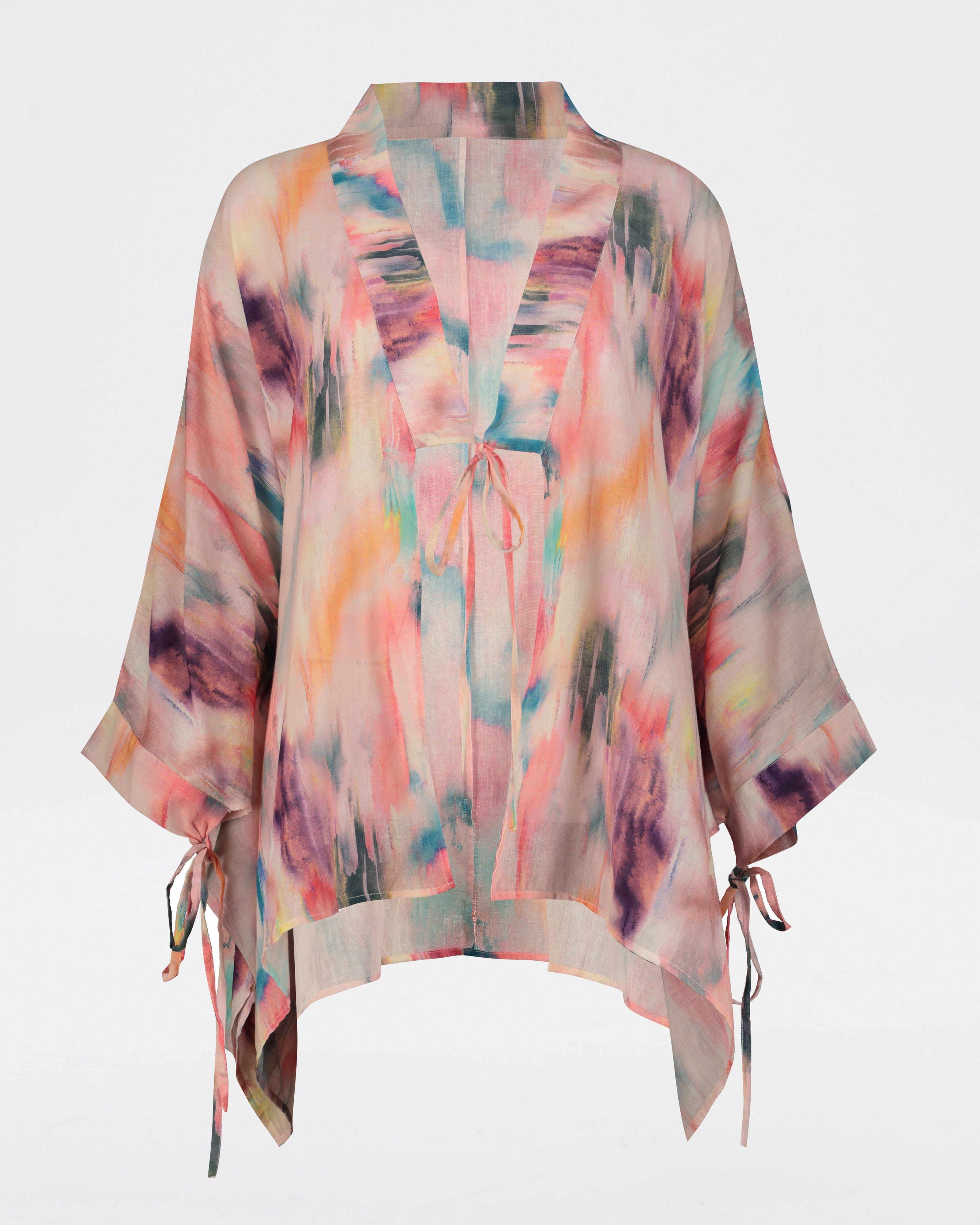 Elena Tie-Detail Short Printed Kimono -  Assorted
