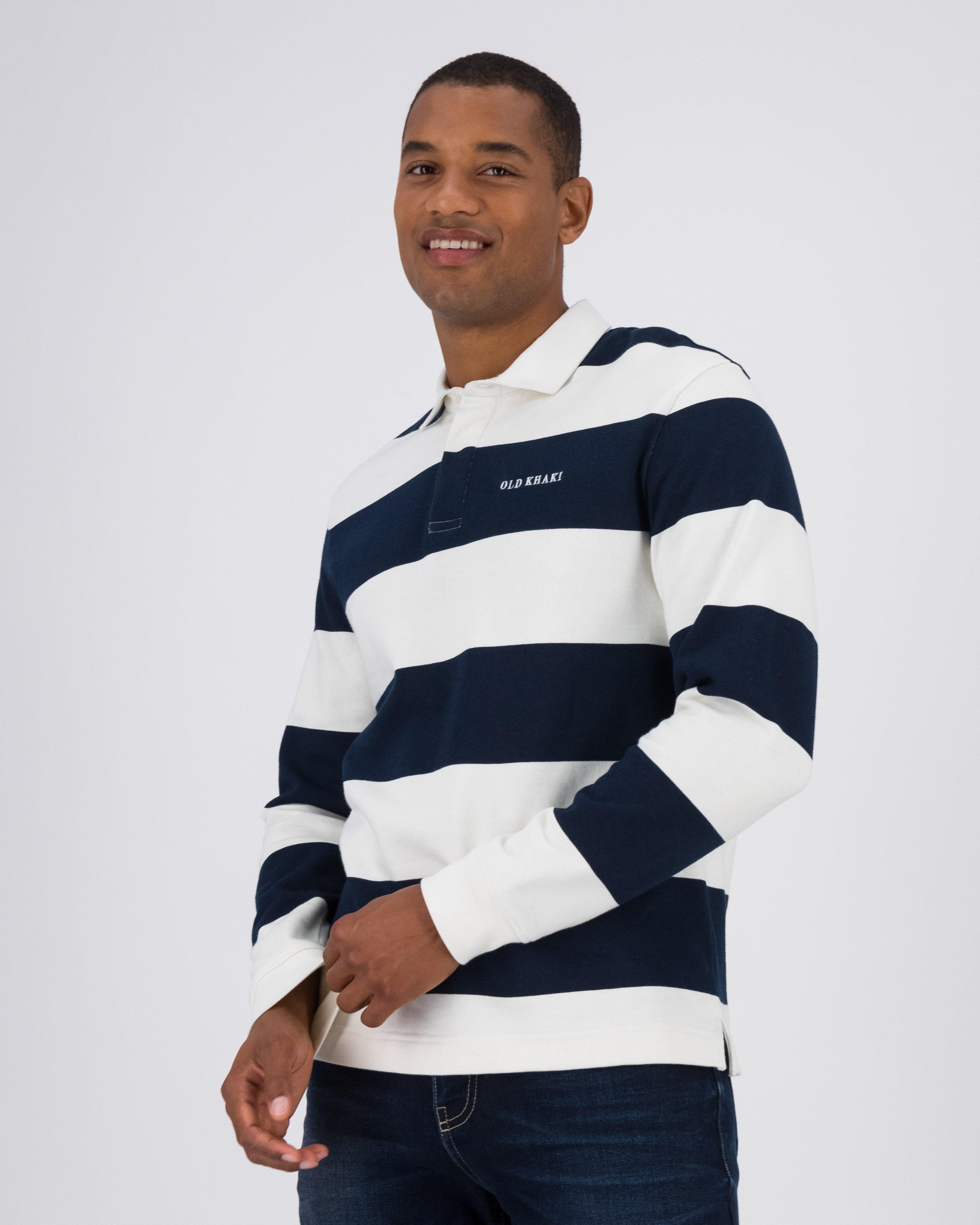 Men's Rodney Striped Rugby Sweat -  Milk