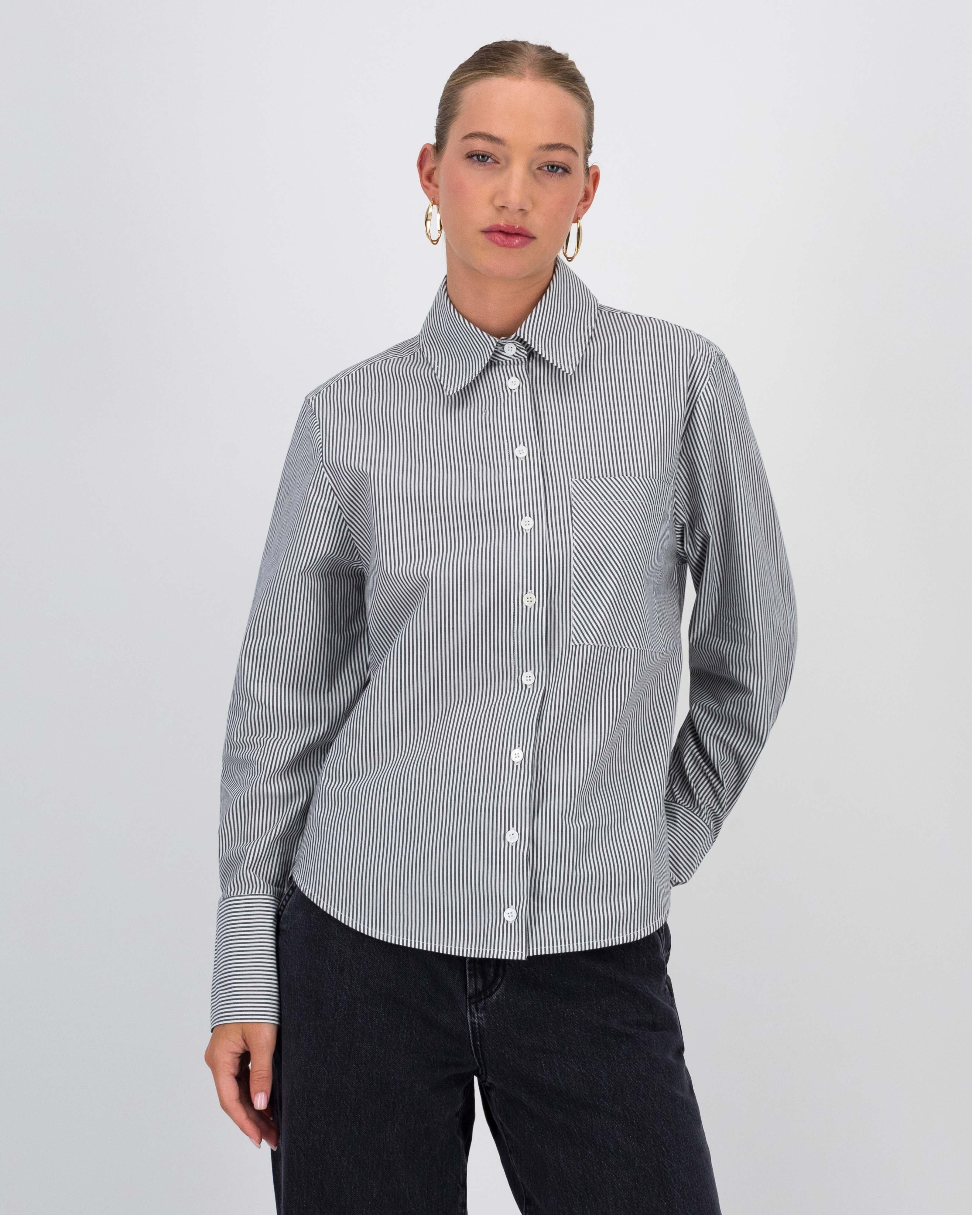 Lilah Stripe Shirt -  Grey