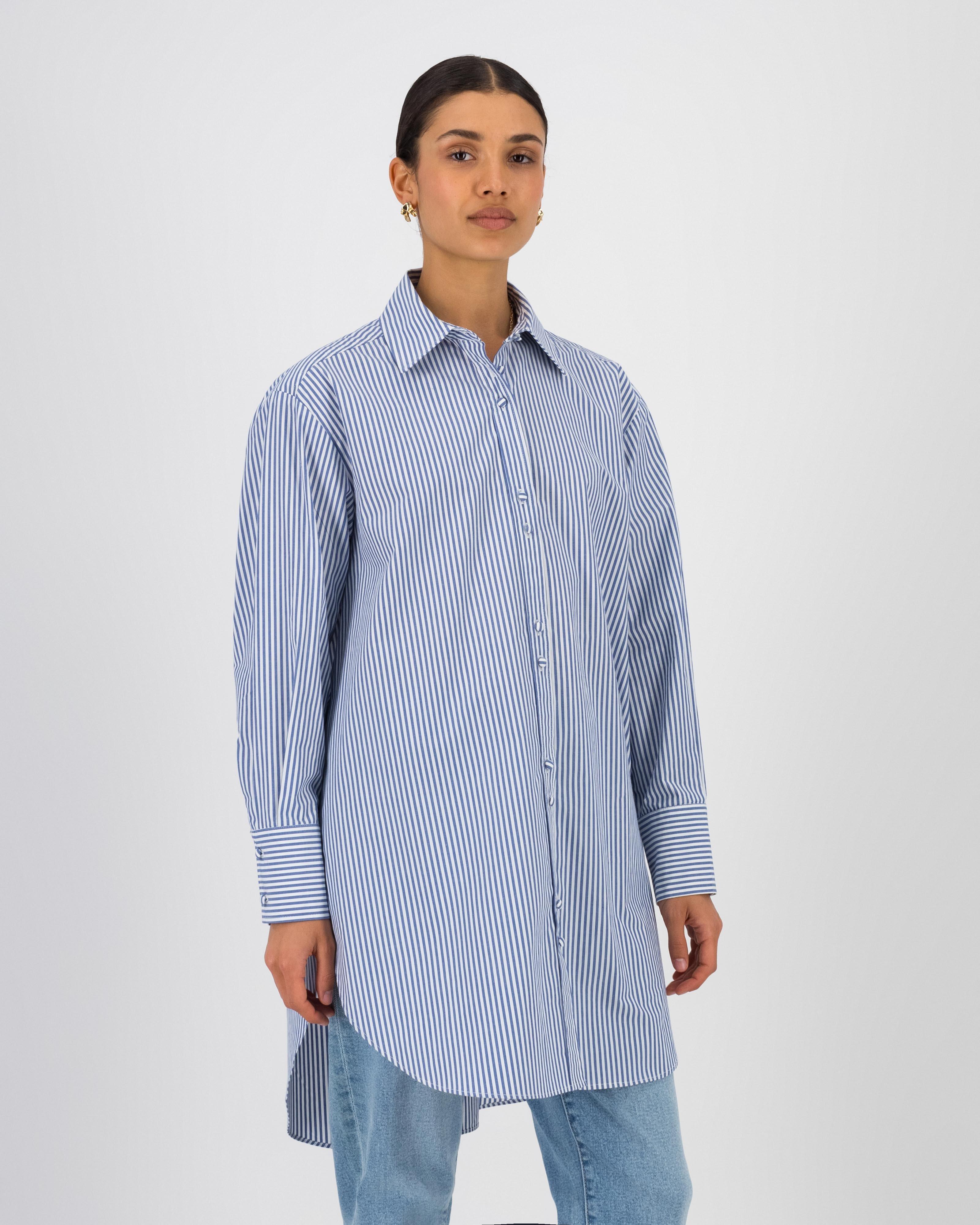 River Stripe Oversized Shirt -  Blue