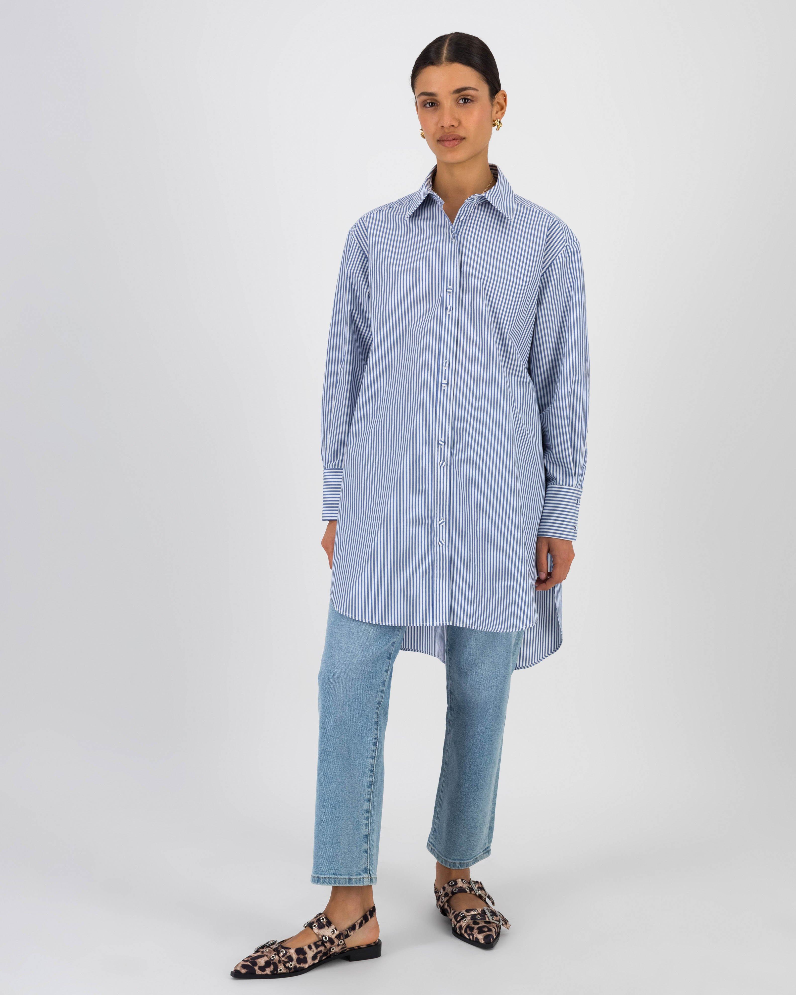 River Stripe Oversized Shirt -  Blue