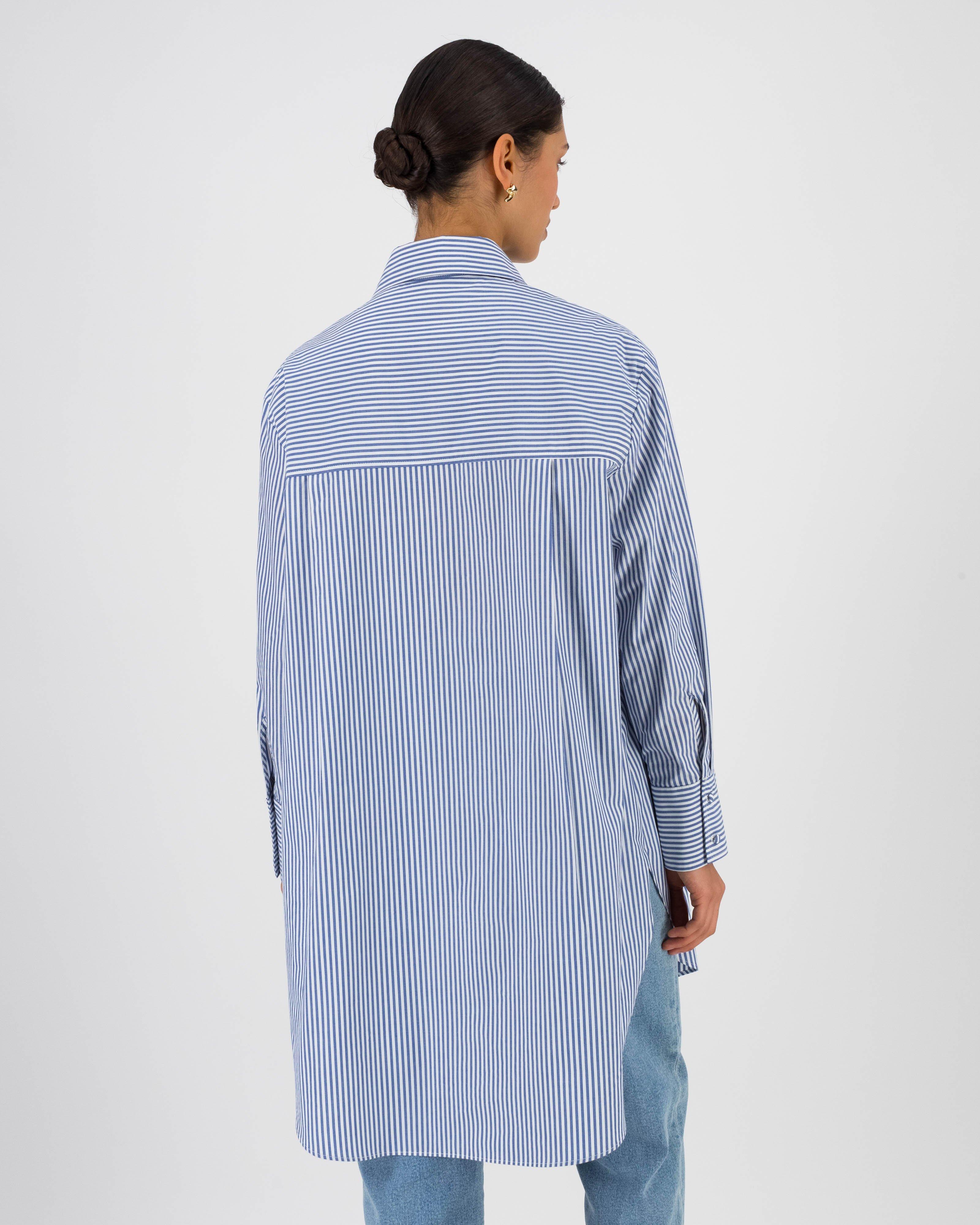 River Stripe Oversized Shirt -  Blue