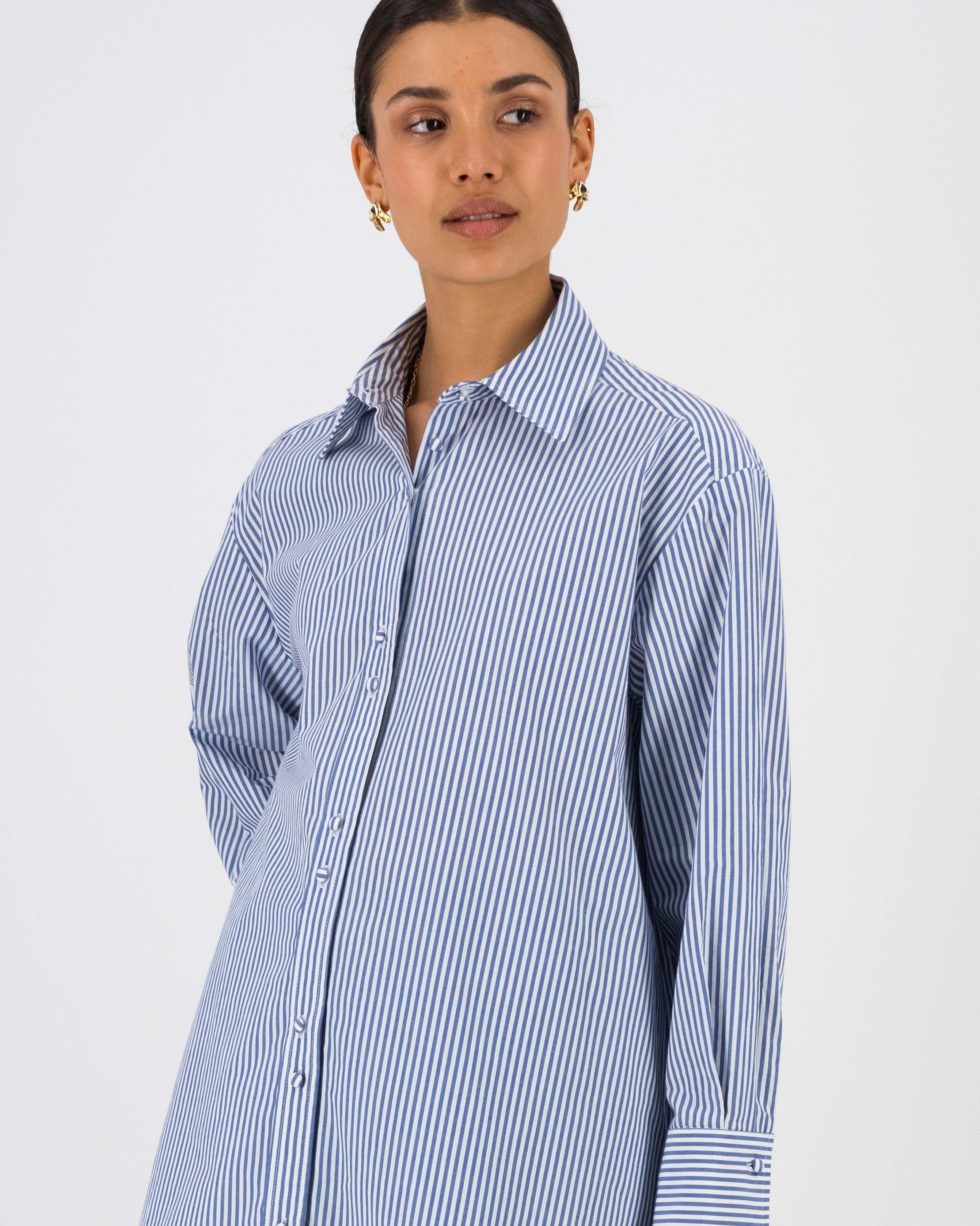 River Stripe Oversized Shirt -  Blue