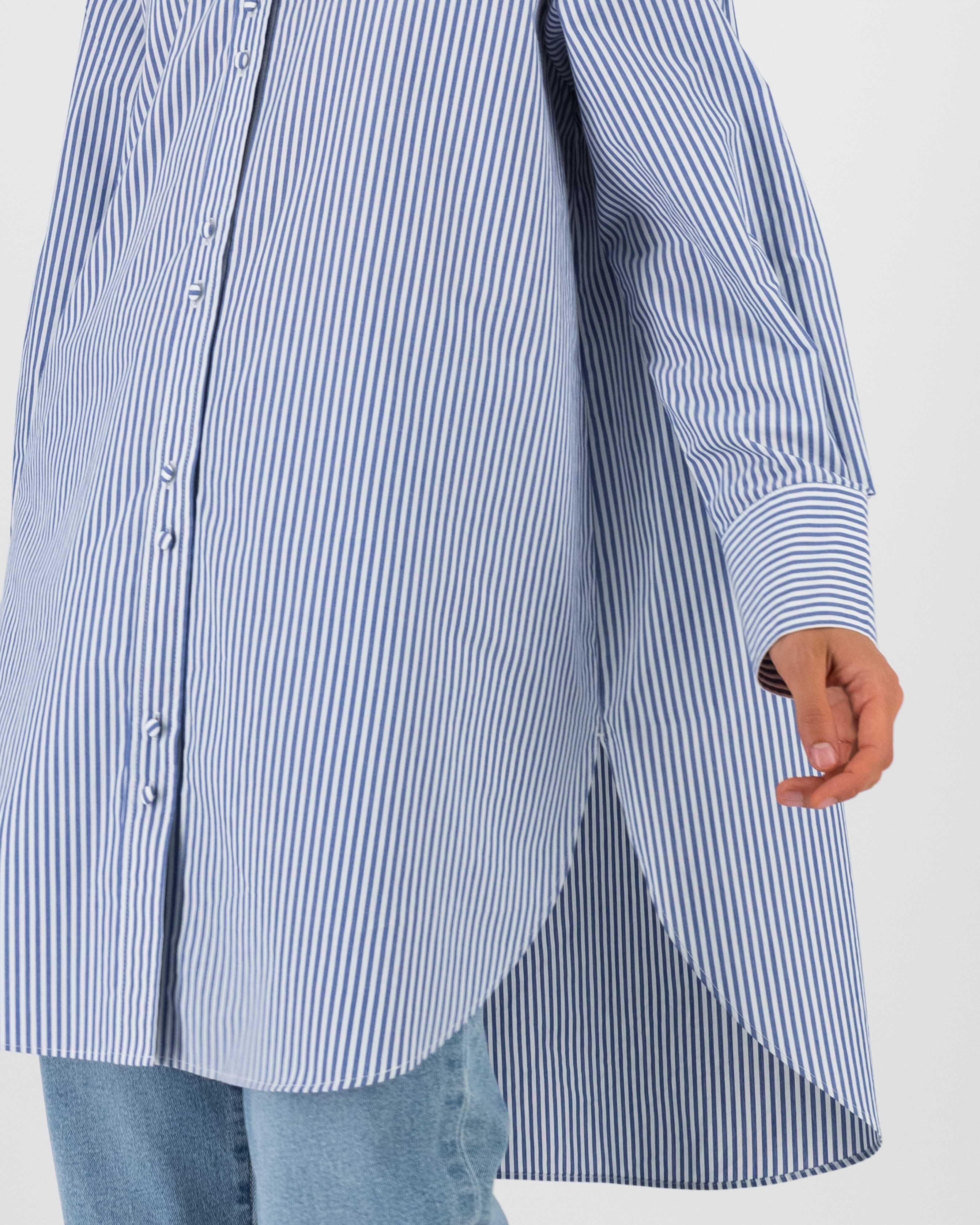 River Stripe Oversized Shirt -  Blue