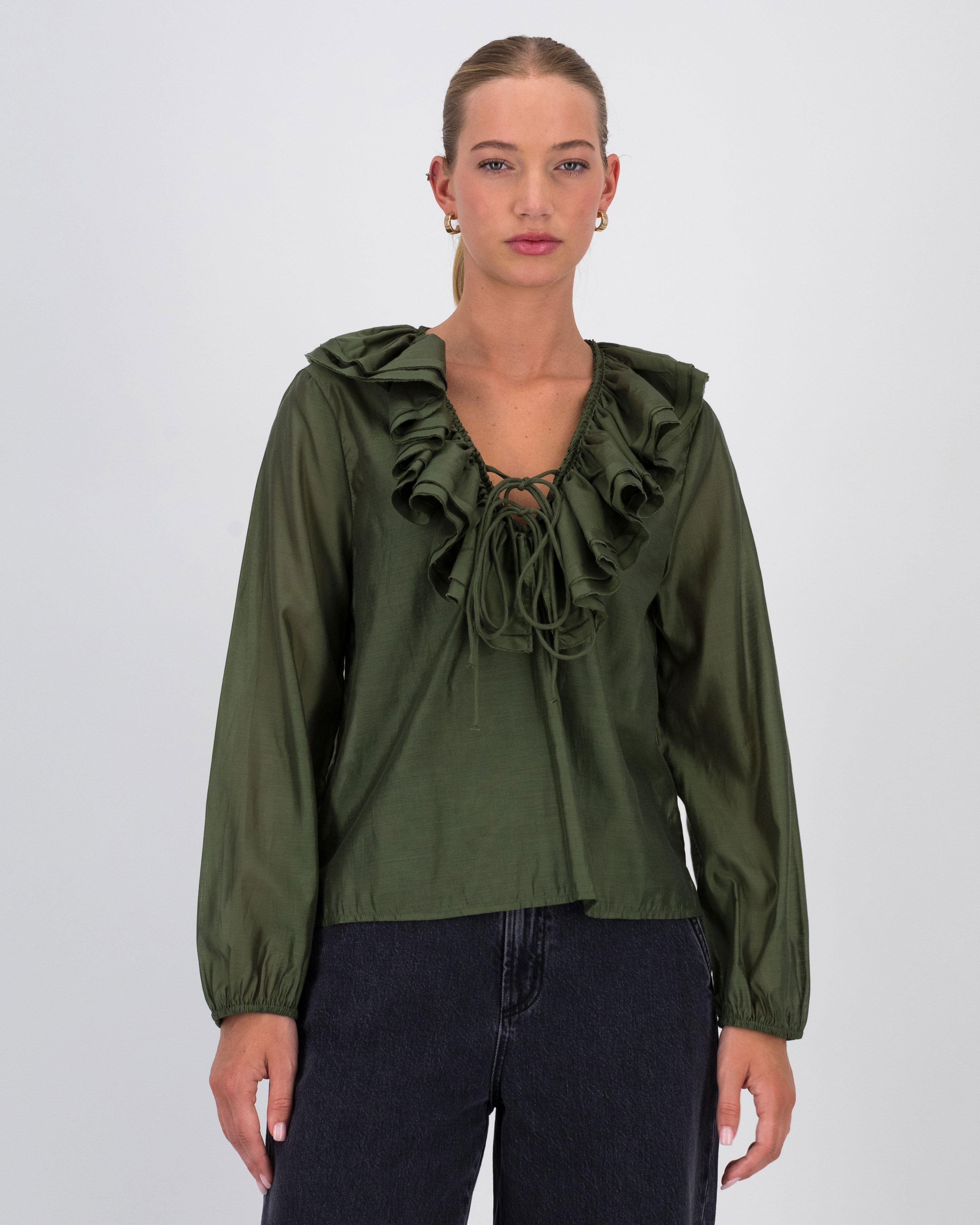 Mika Ruffle Detailed Blouse -  Green