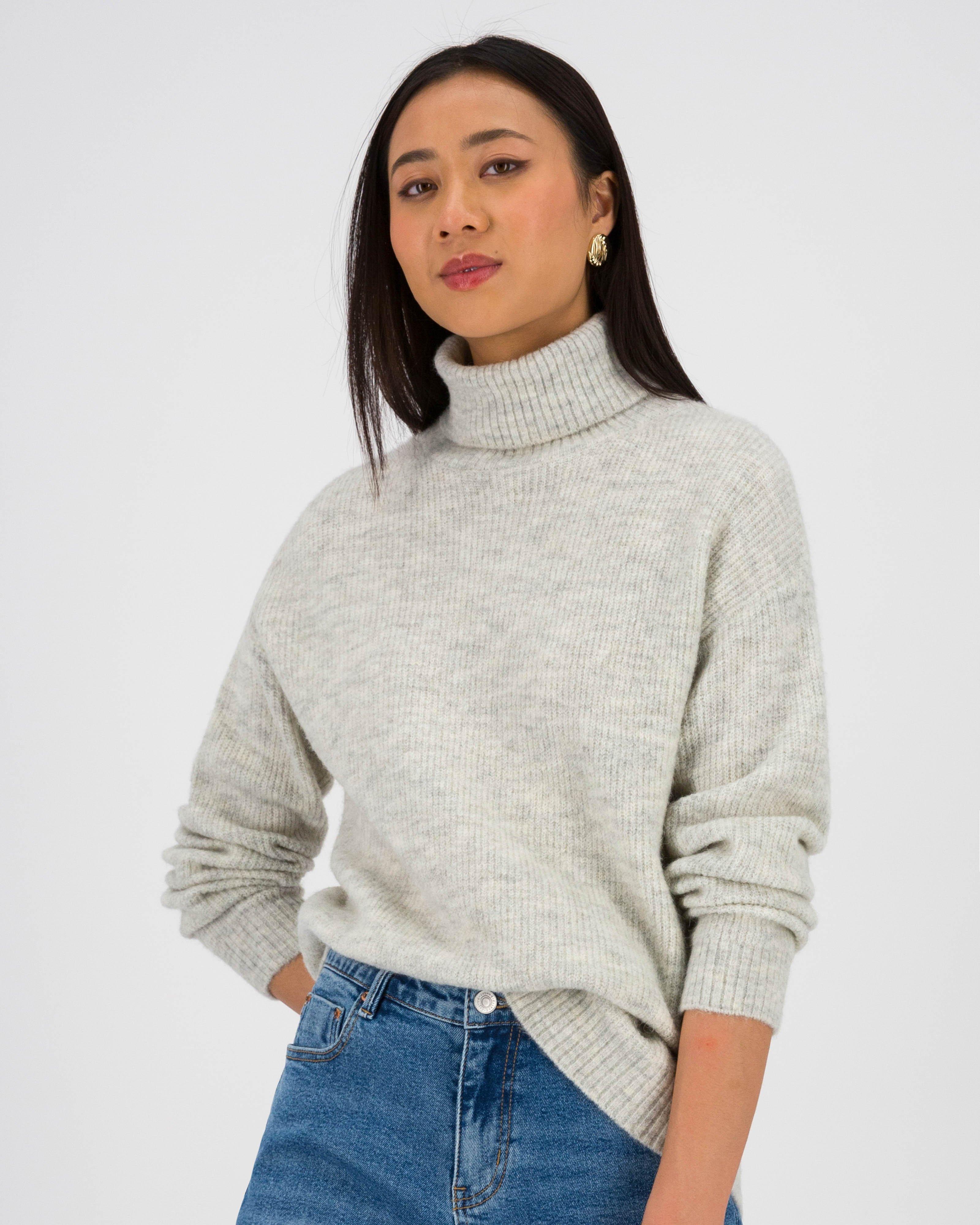 Kennedi Polo Neck Oversized Knitwear -  Grey