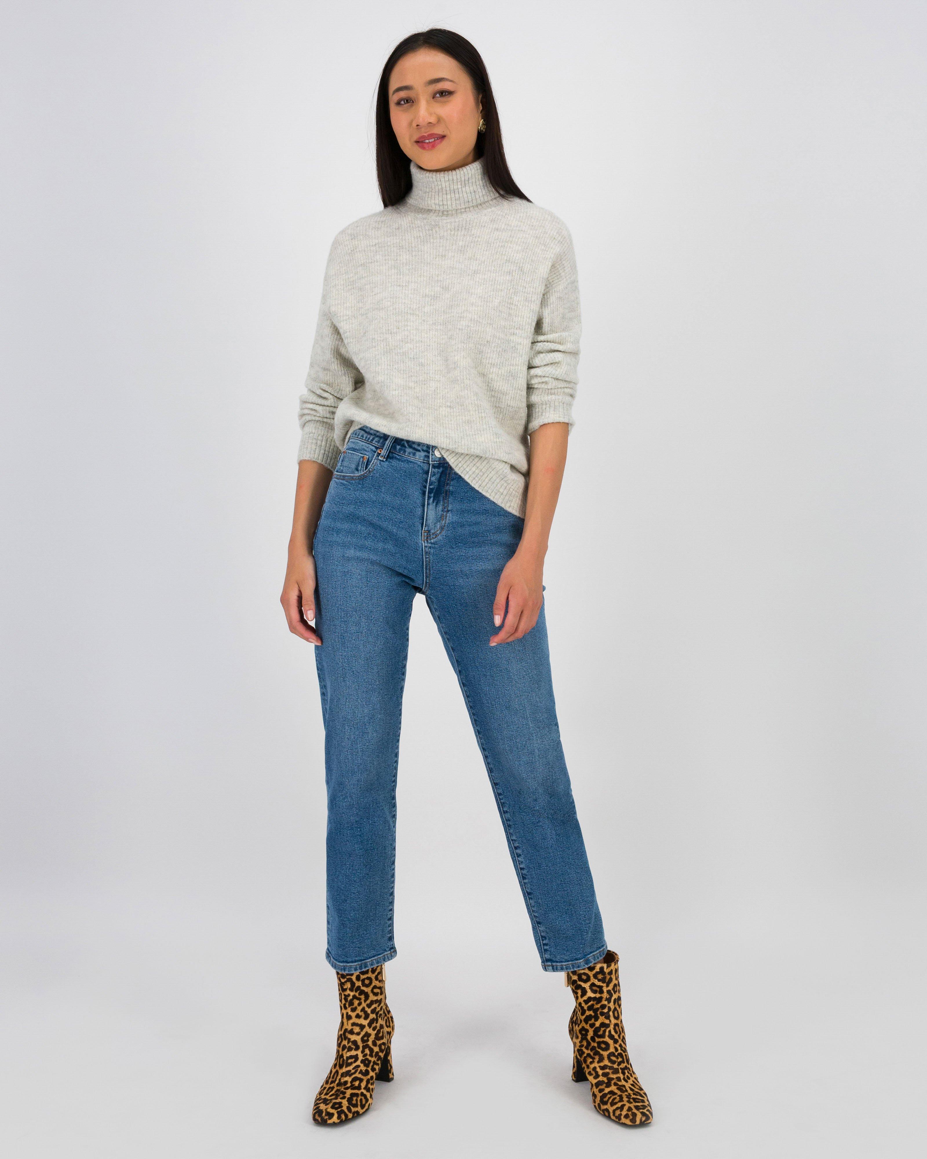 Kennedi Polo Neck Oversized Knitwear -  Grey