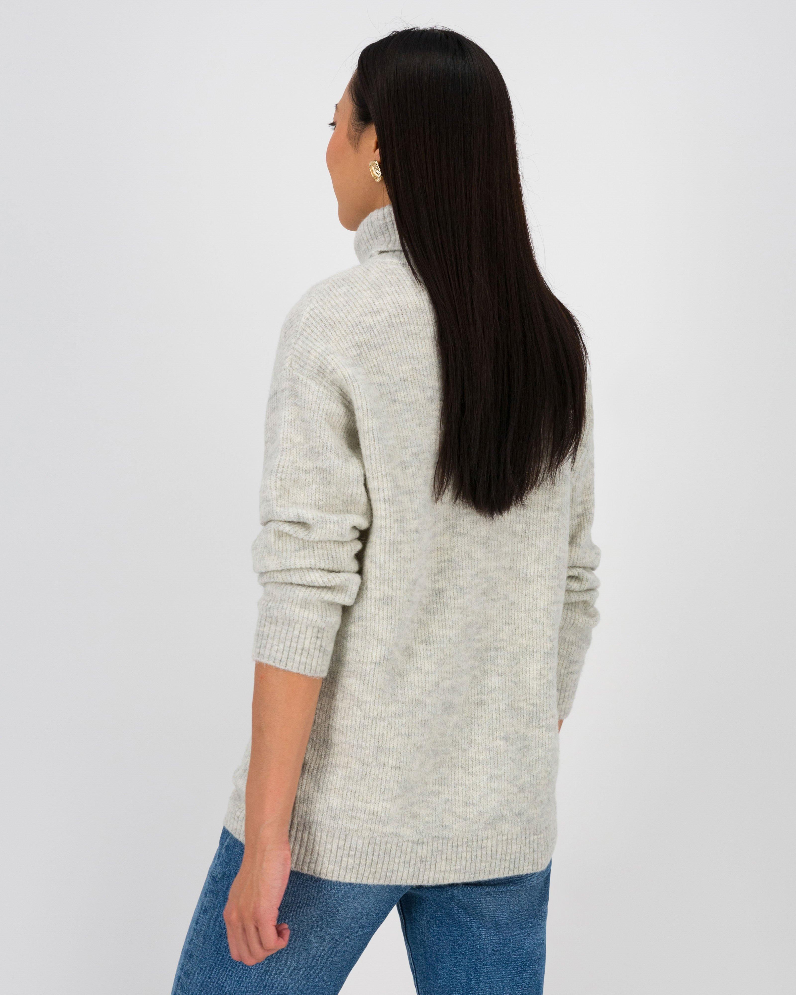 Kennedi Polo Neck Oversized Knitwear -  Grey