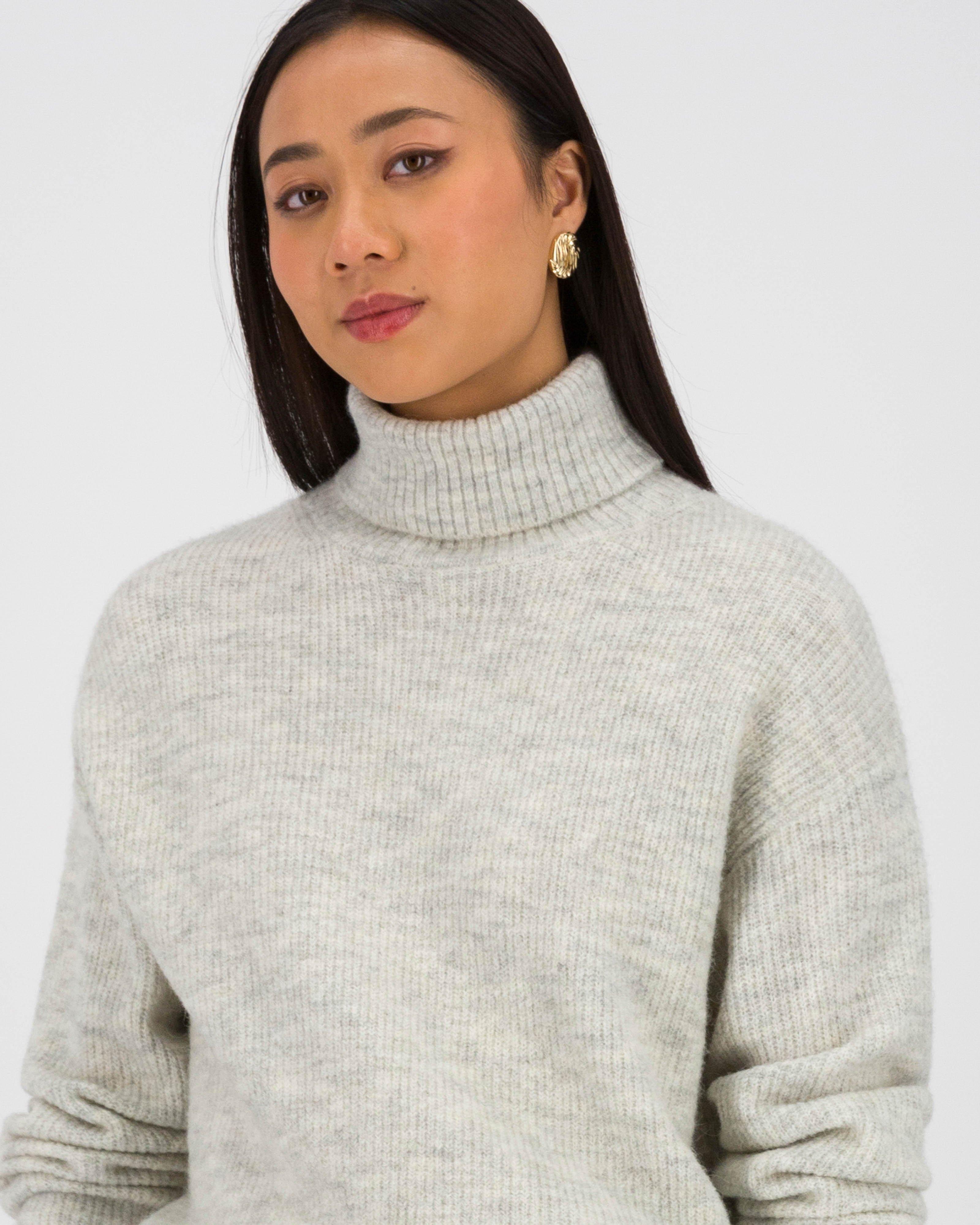 Kennedi Polo Neck Oversized Knitwear -  Grey