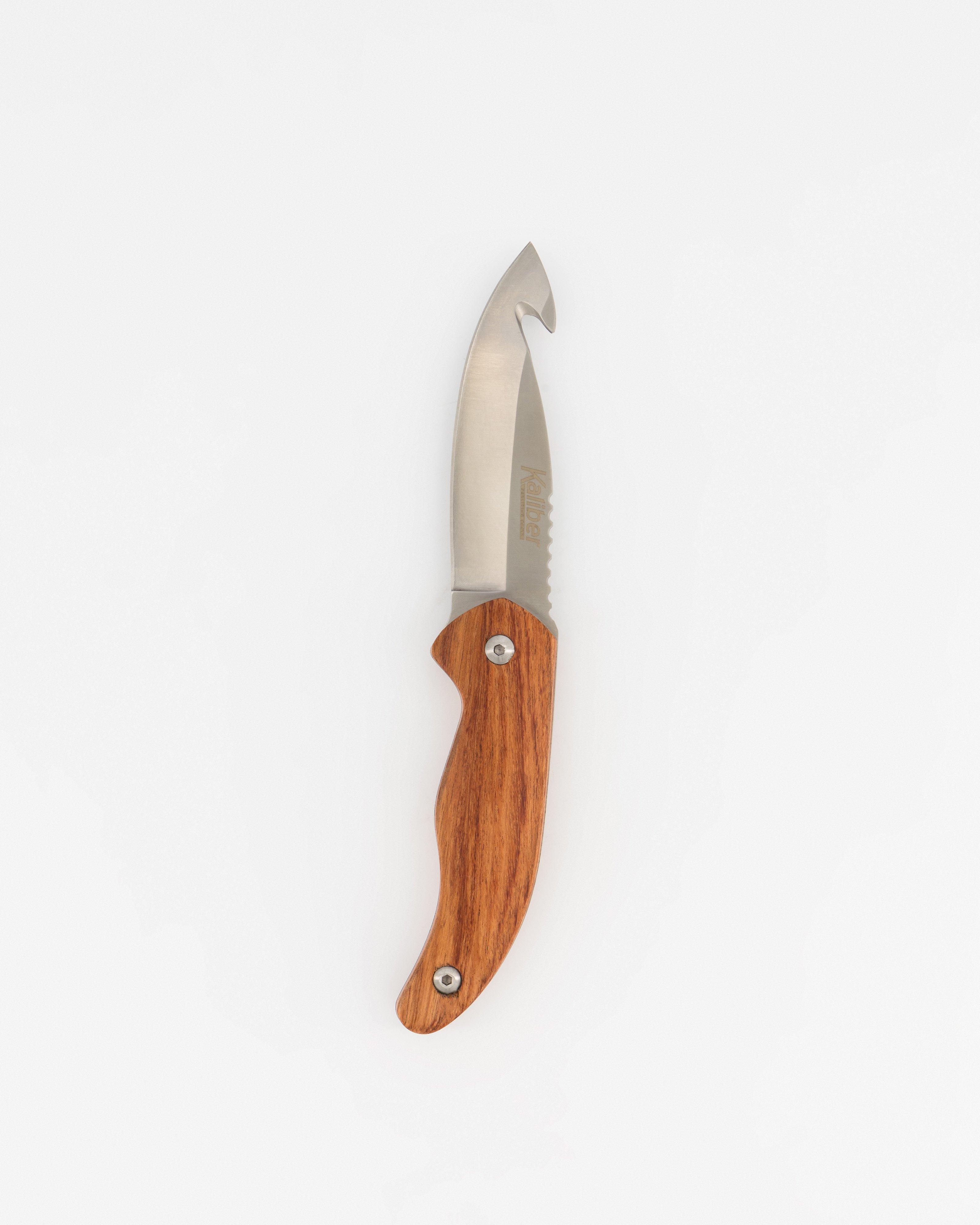 Kaliber Hunter Knife with Guthook & Leather Pouch -  Brown