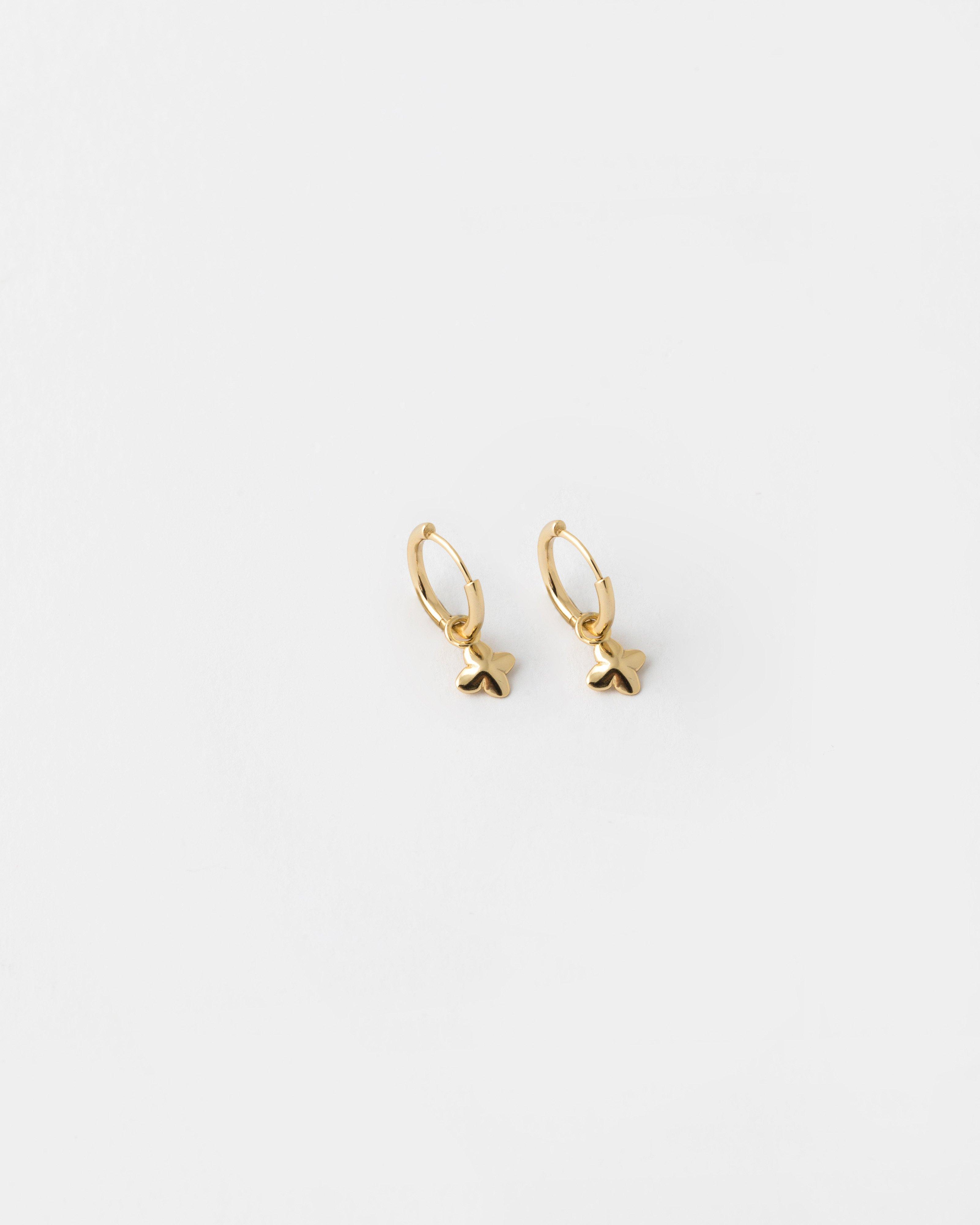 Sterling Silver Flower Drop Huggie Earrings -  Gold