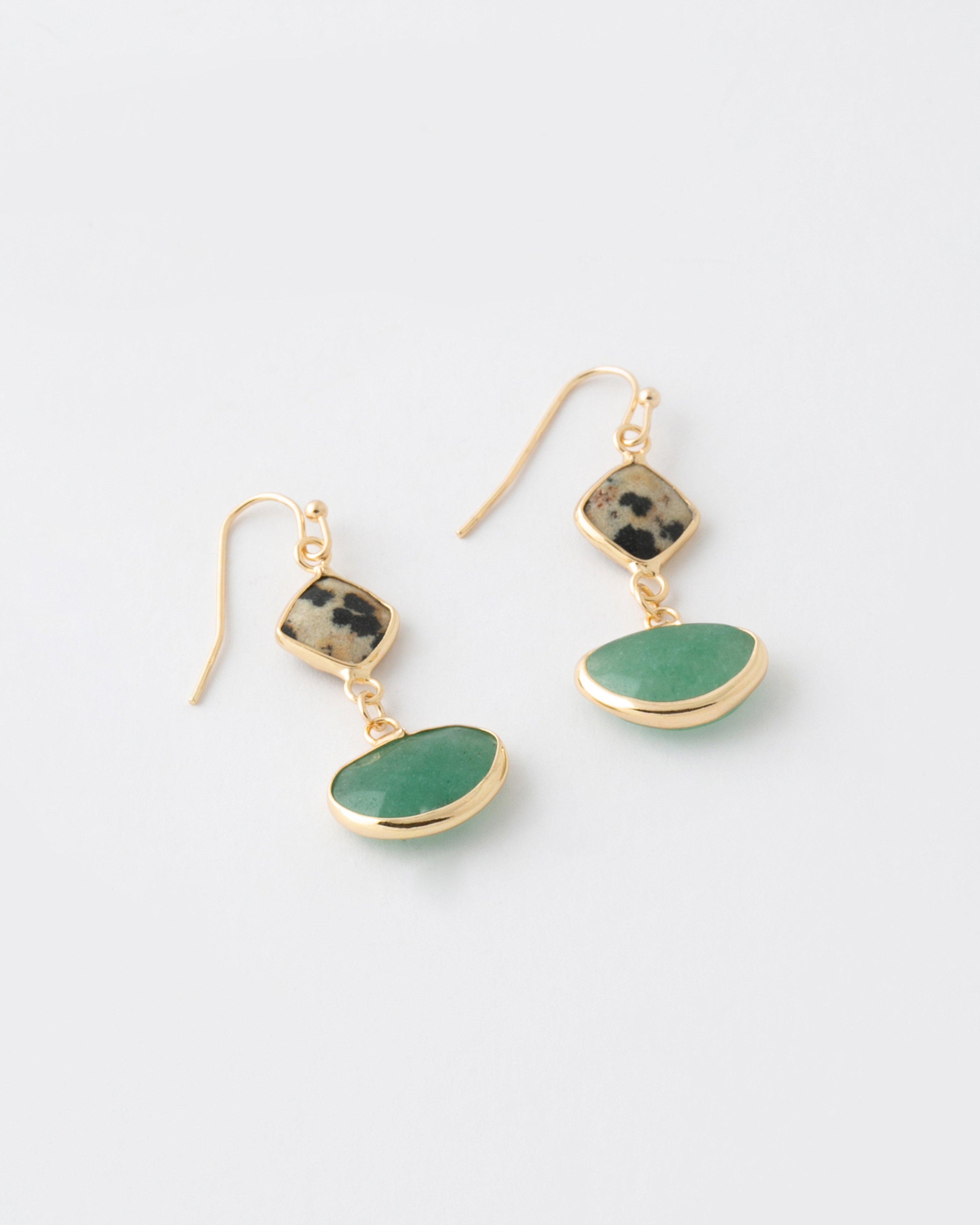 Double Drop Textured Natural Stone Earrings -  Blue