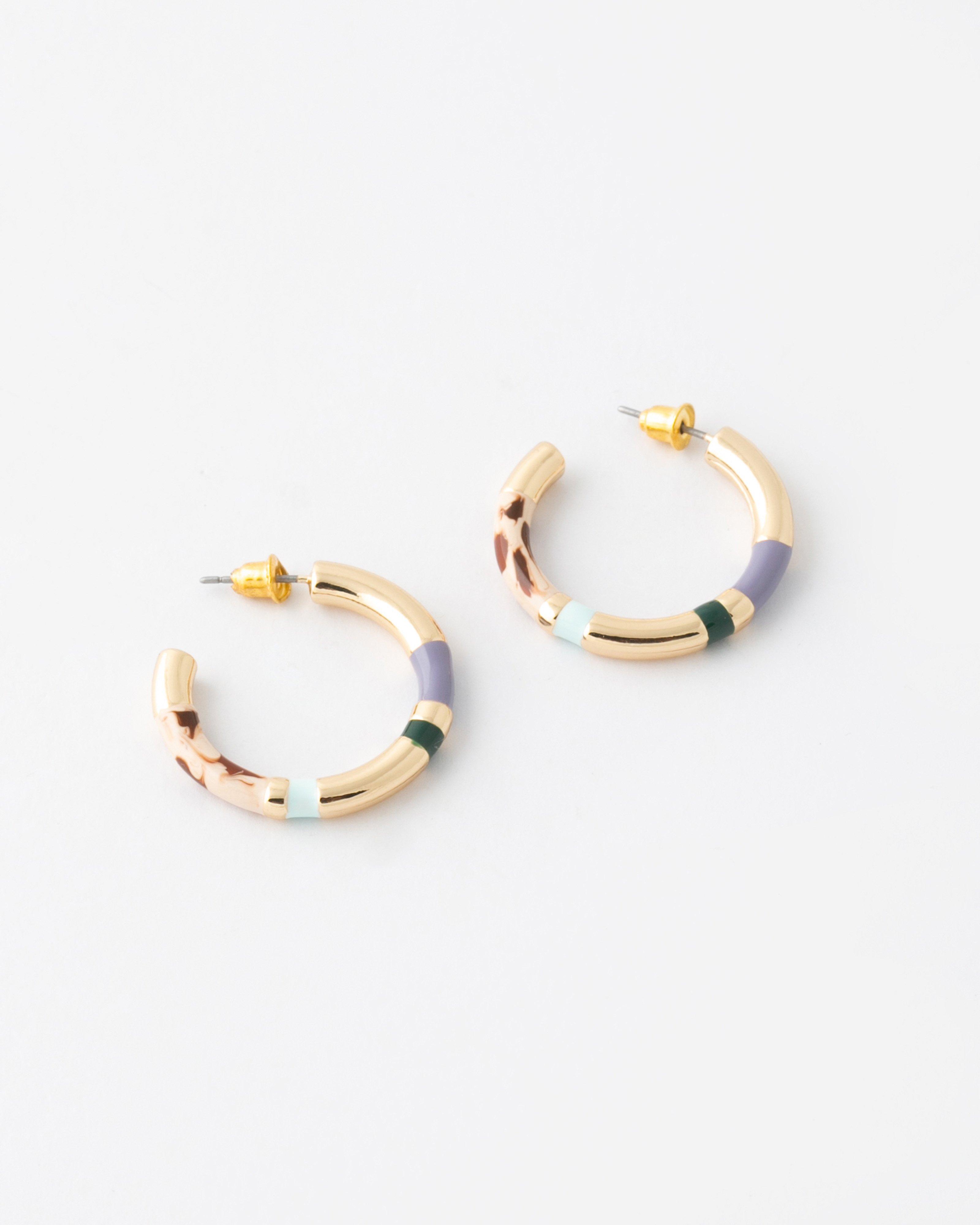 Resin Set-In Multi Colour Hoop Earrings -  Assorted