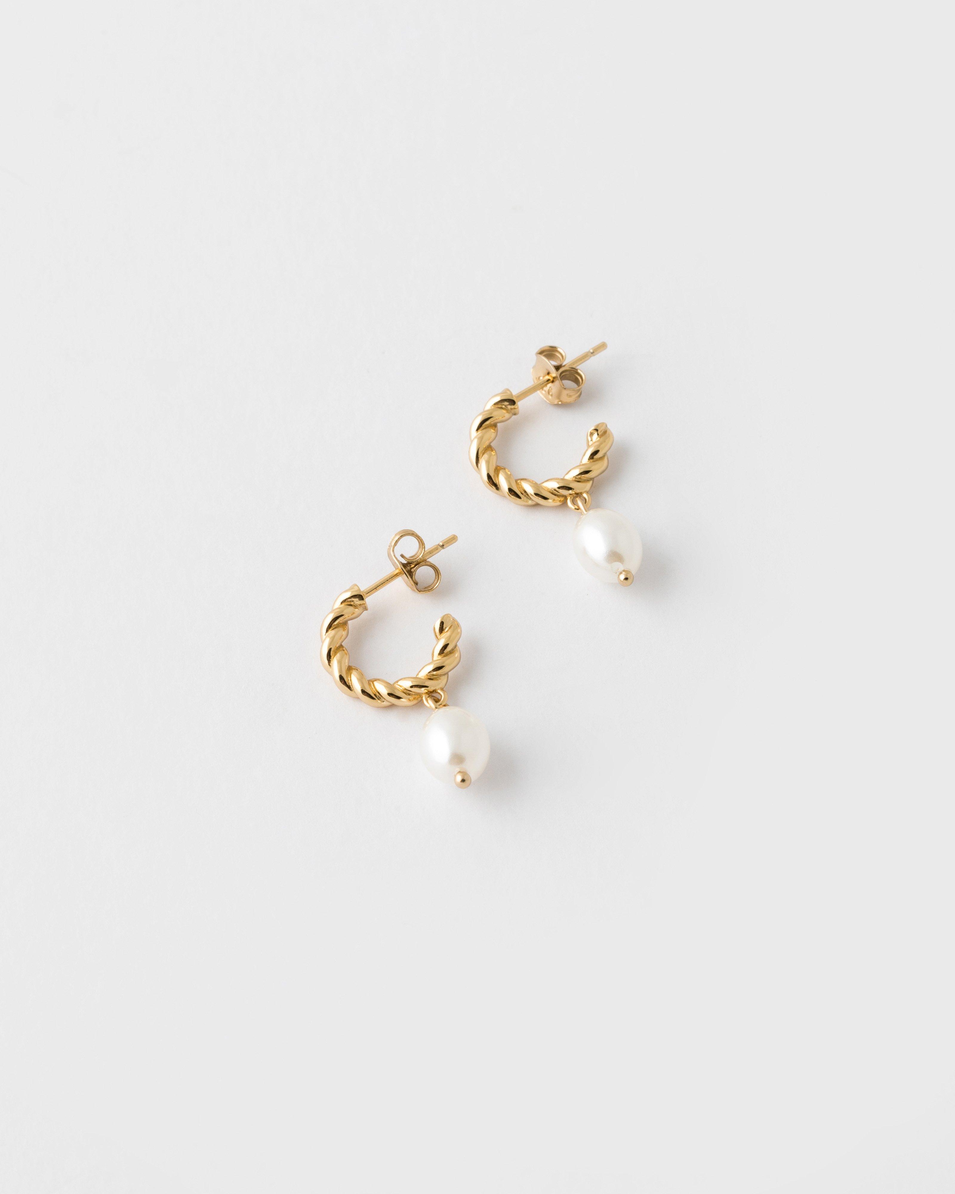 Sterling Silver Twisted Freshwater Pearl Hoop Earrings -  Milk