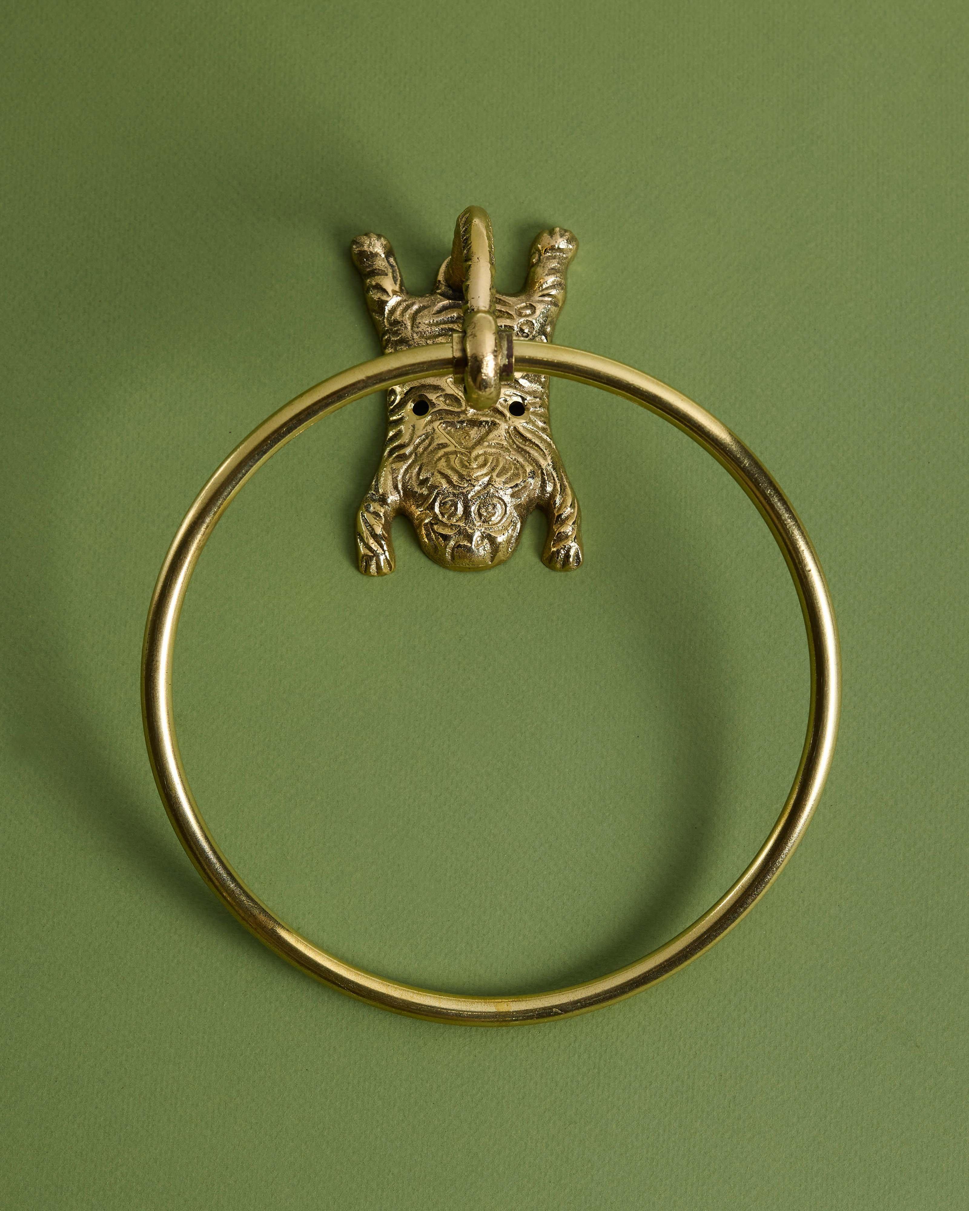 Solid Brass Tiger Hand Towel Holder -  Gold