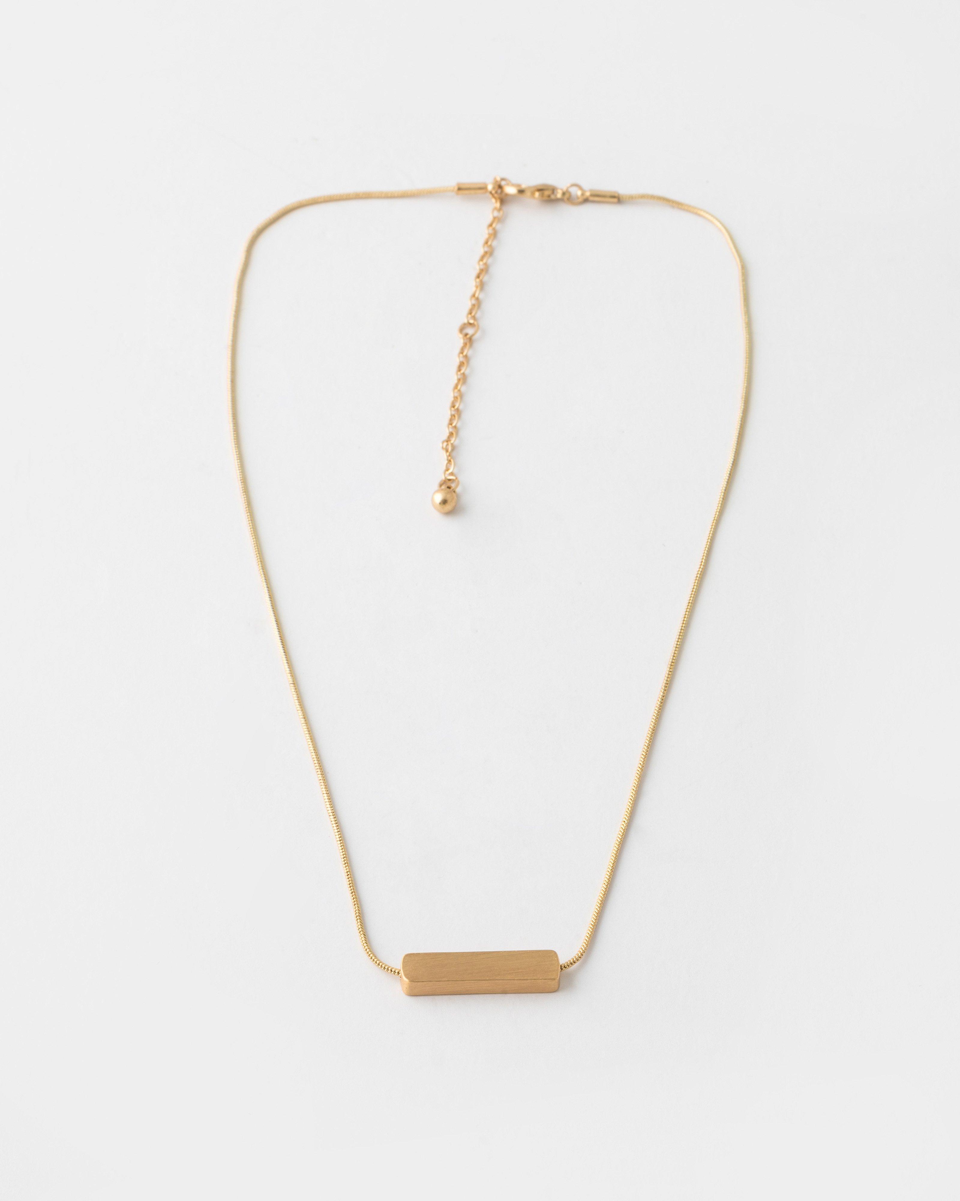 Delicate Chain & Bar Necklace -  Gold
