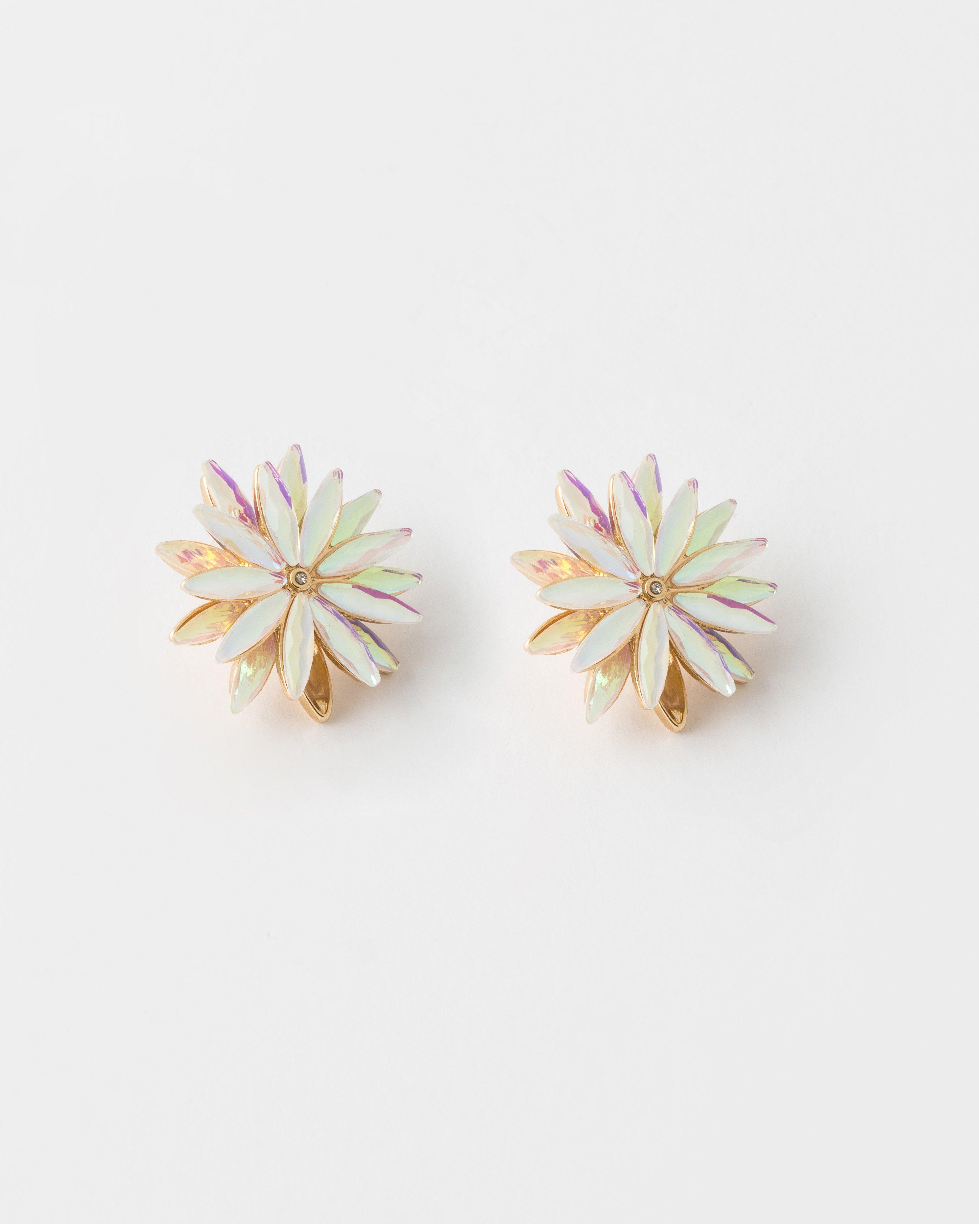 Statement Resin Stone Flower Earrings -  Milk