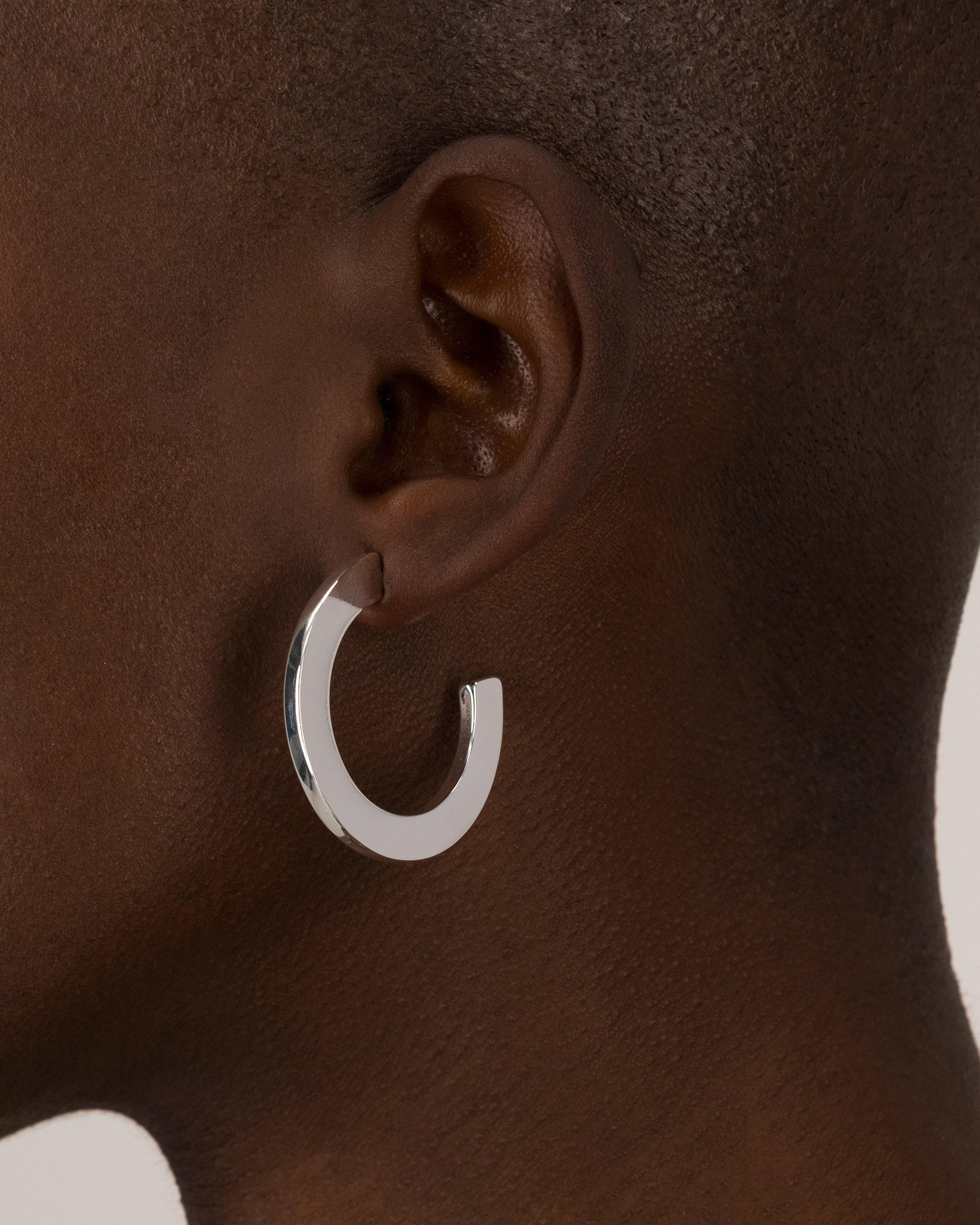 Shiny Statement Hoop Earrings -  Silver