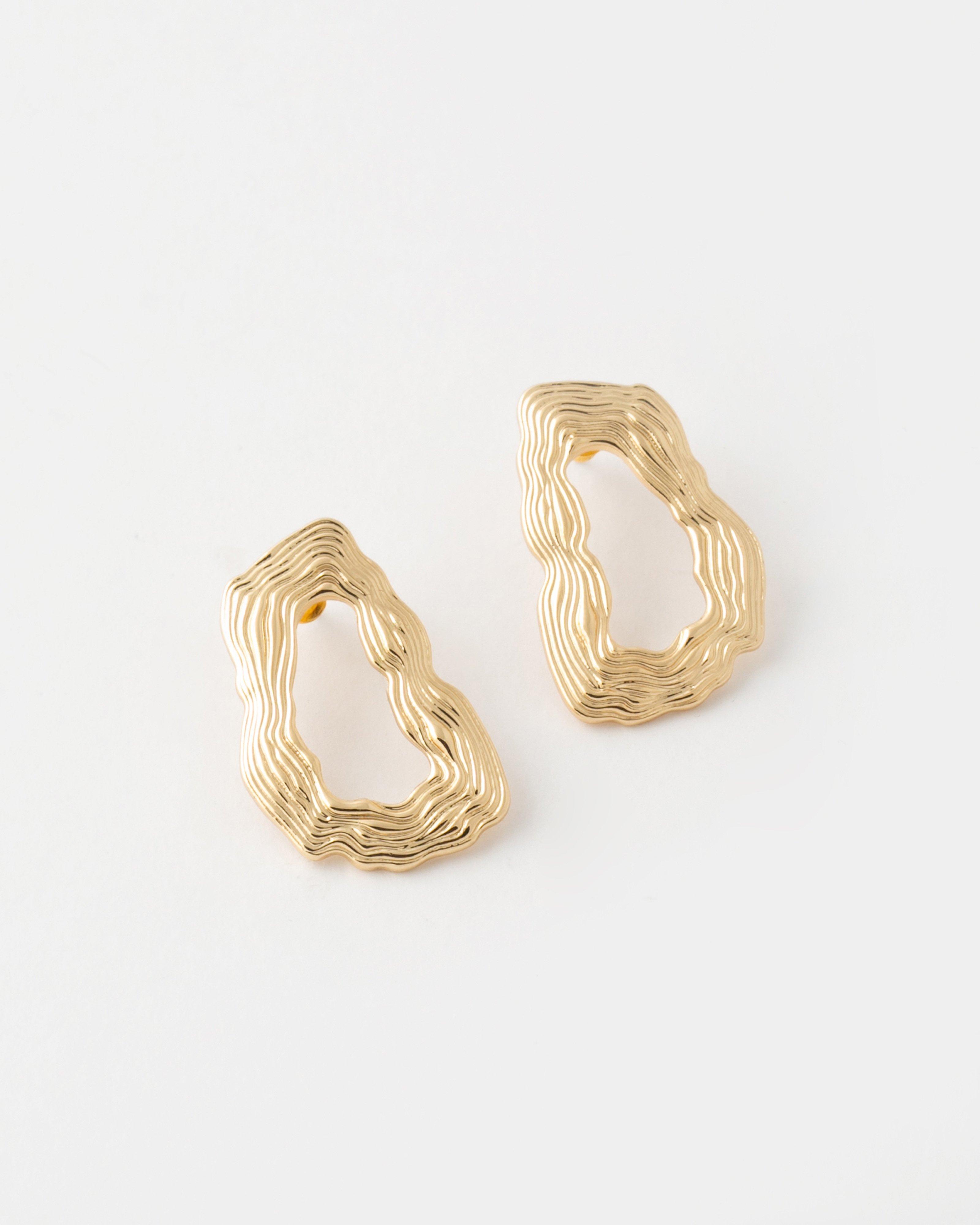 Organic Square Linear Textured Stud Earrings -  Gold