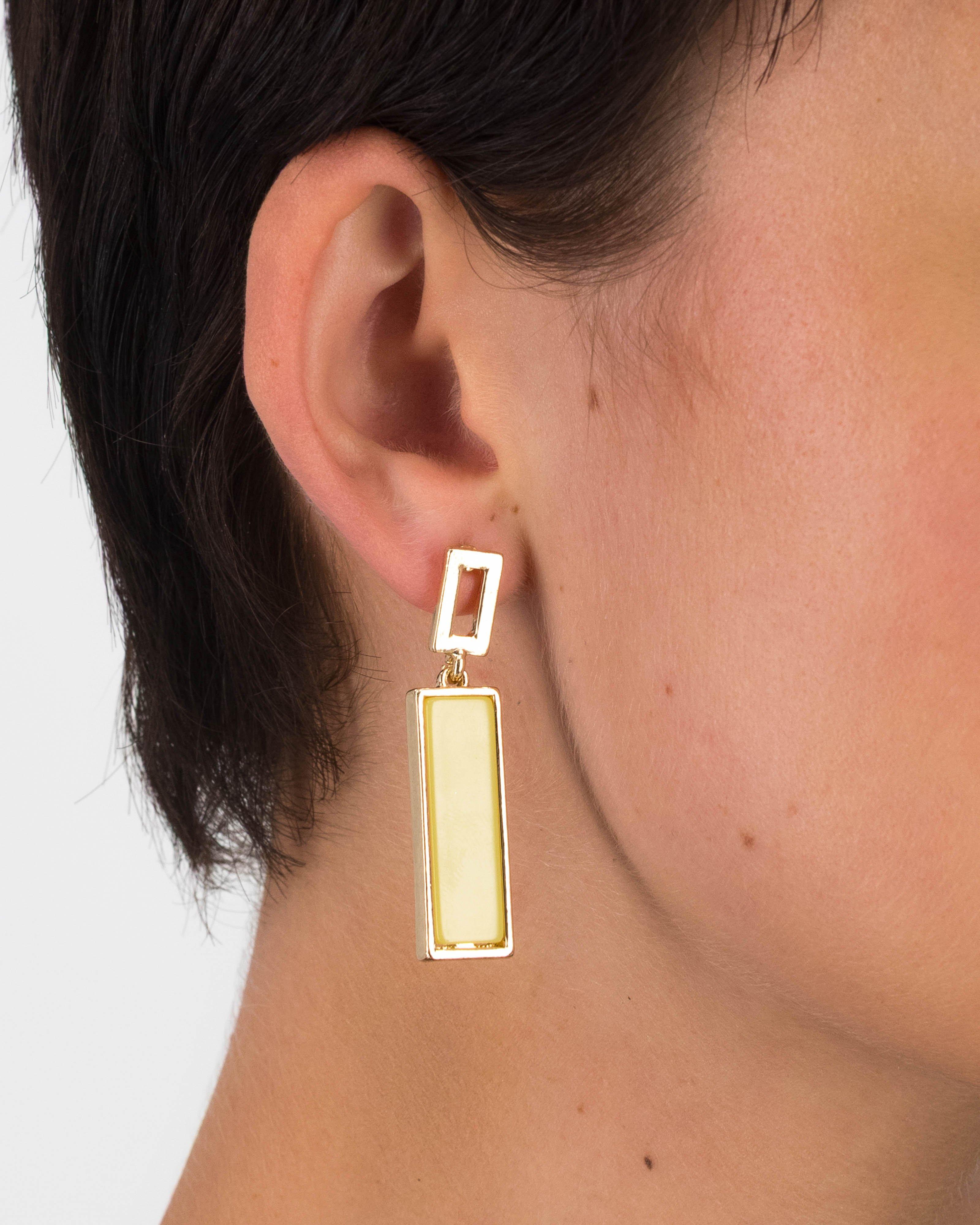 Rectangular Double Bar Resin Drop Earrings -  Yellow