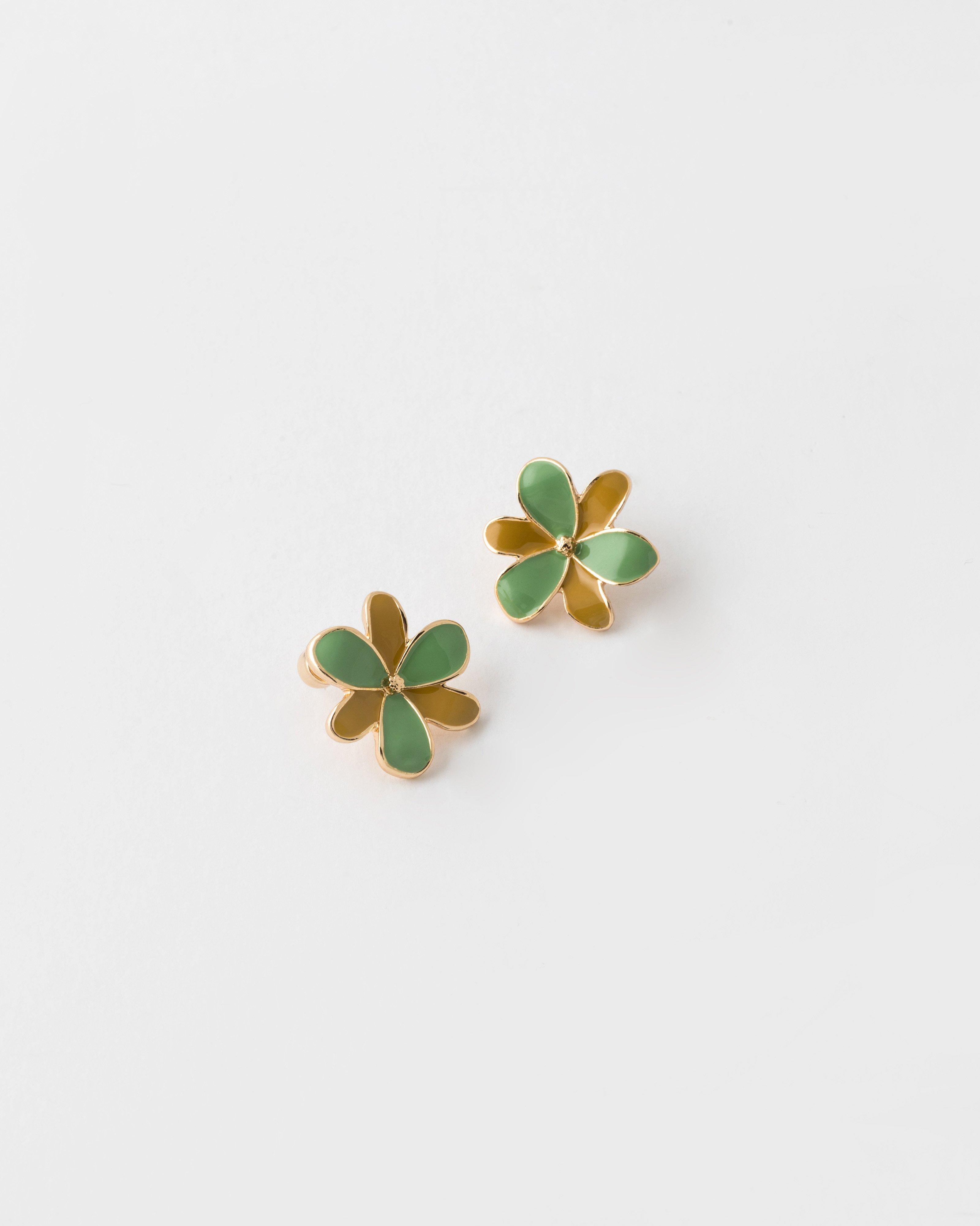 Enamel Colourblock Flower Stud Earrings -  Green