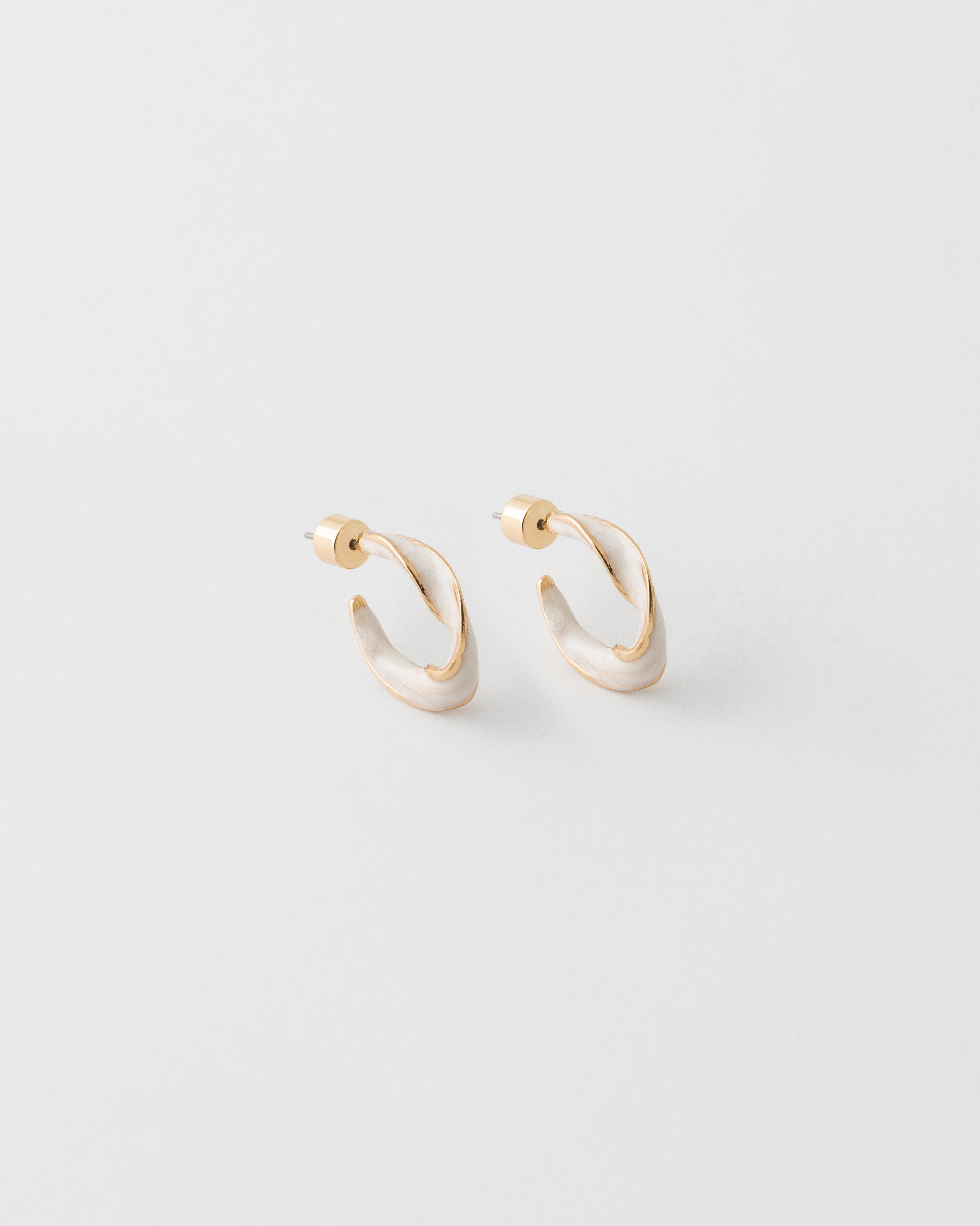 Twisted Textured Resin Hoop Earrings -  Milk