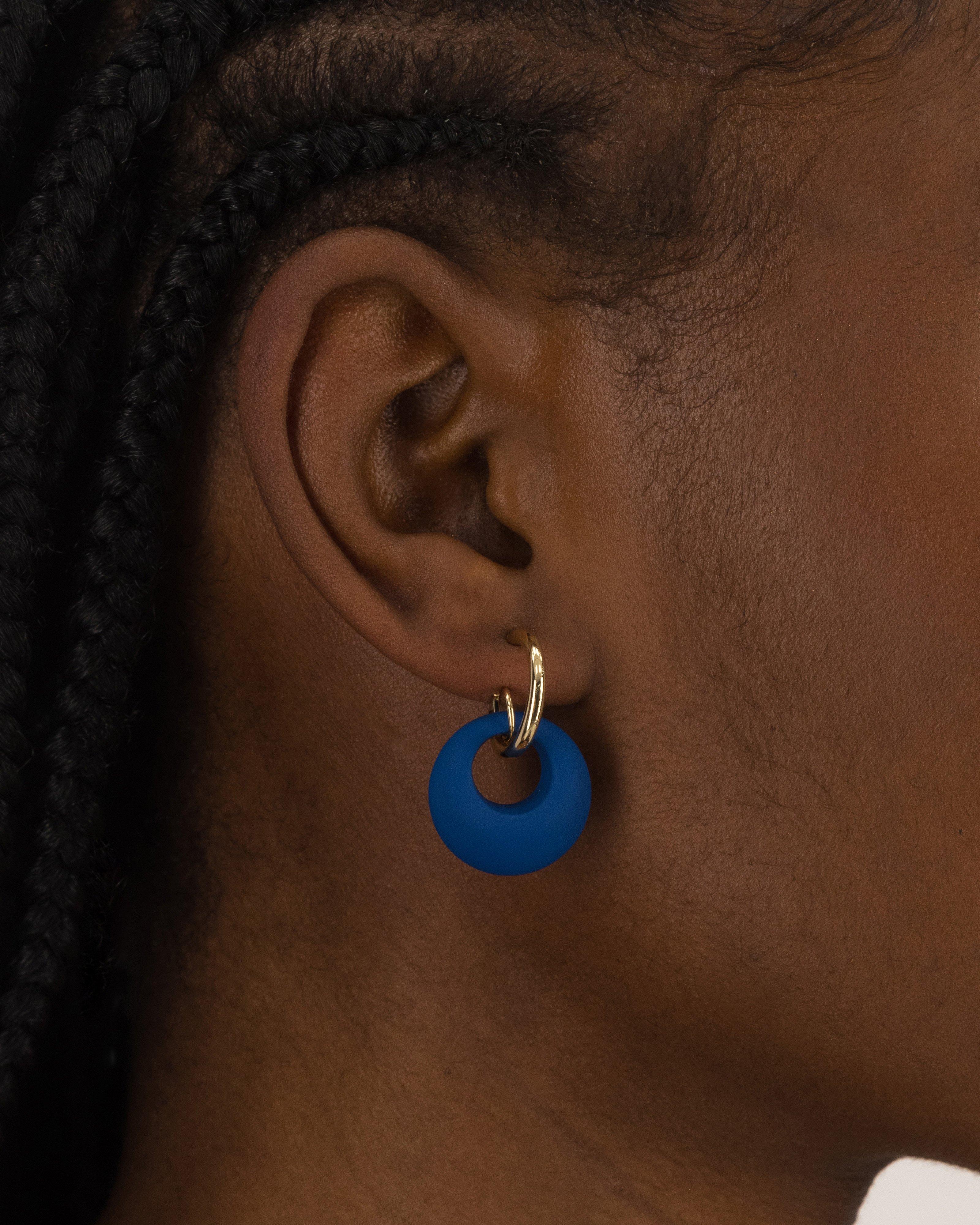 Circle Resin Hoop Drop Earrings -  Blue