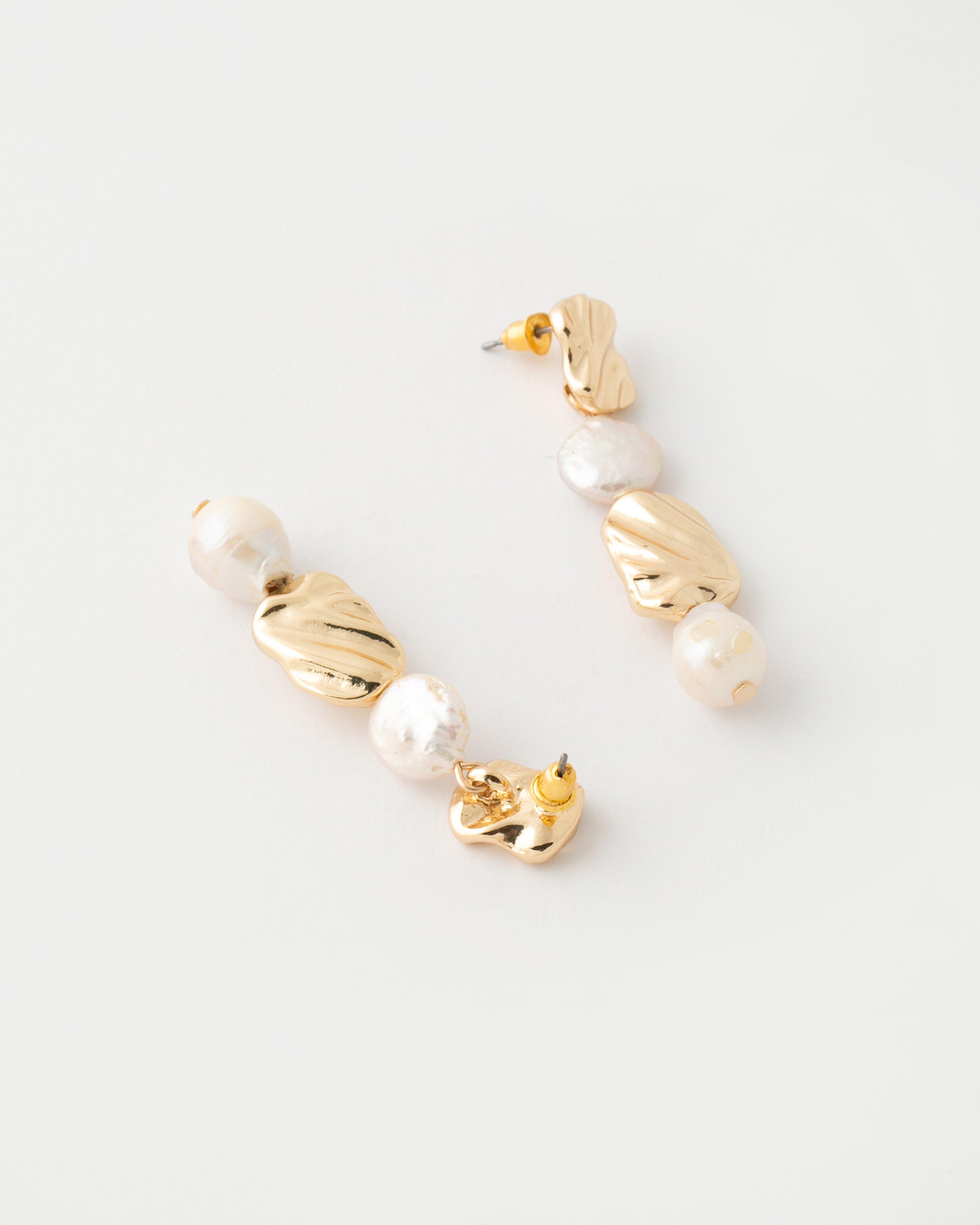 Square Textured & Freshwater Pearl Statement Drop Earrings -  Milk