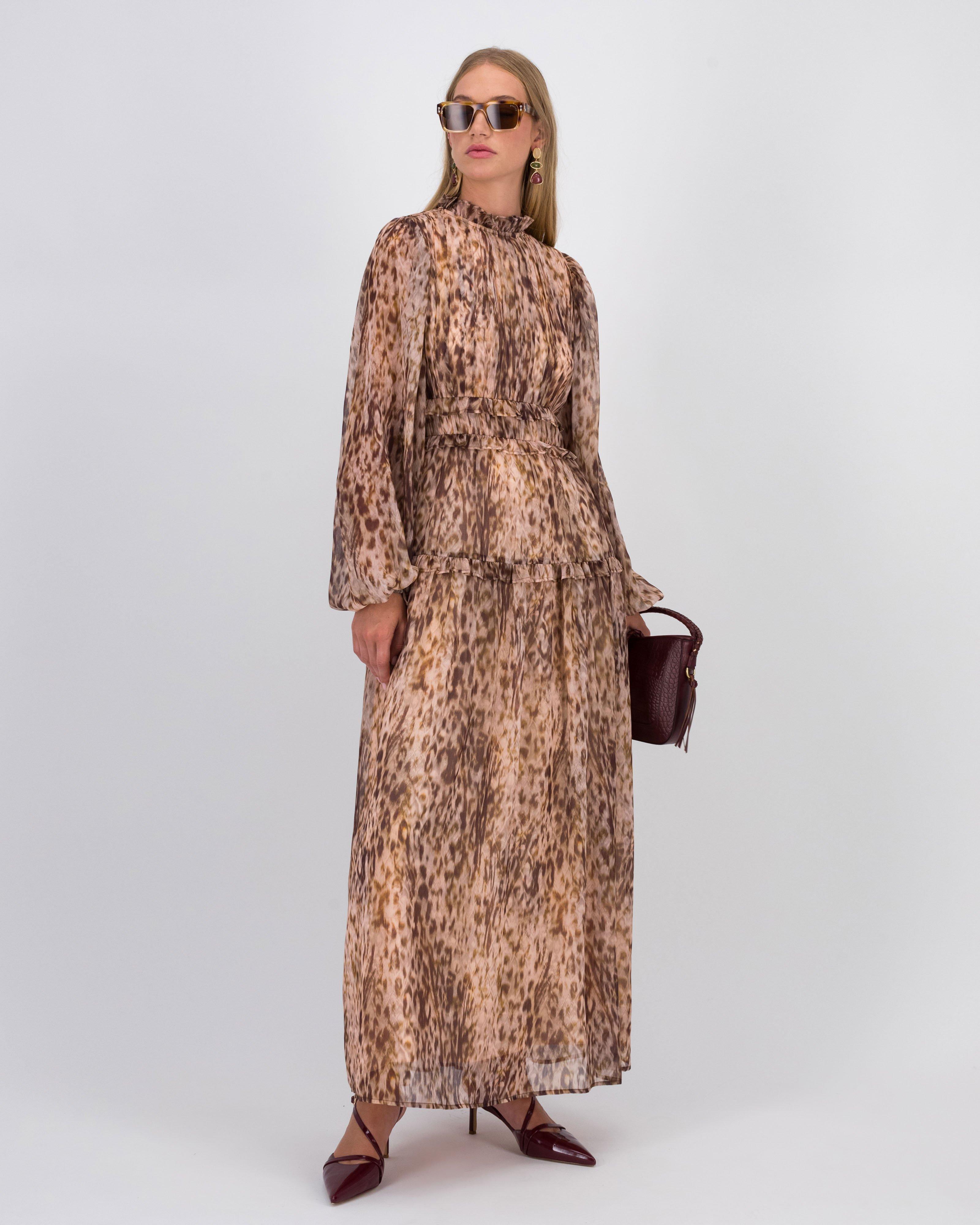 Lenora Printed Dress -  Brown