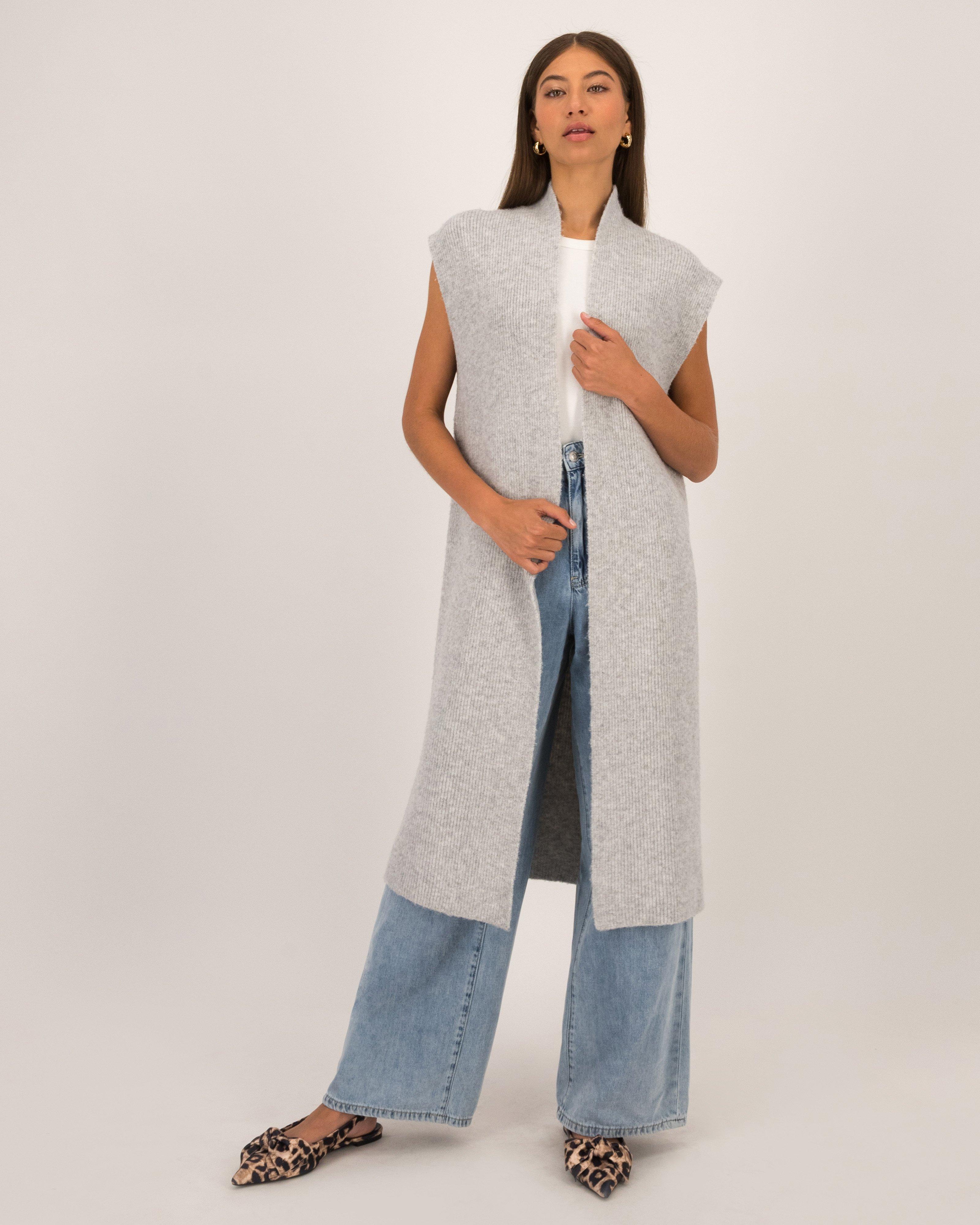 Eliza Fluffy Rib Knit Gilet -  Grey