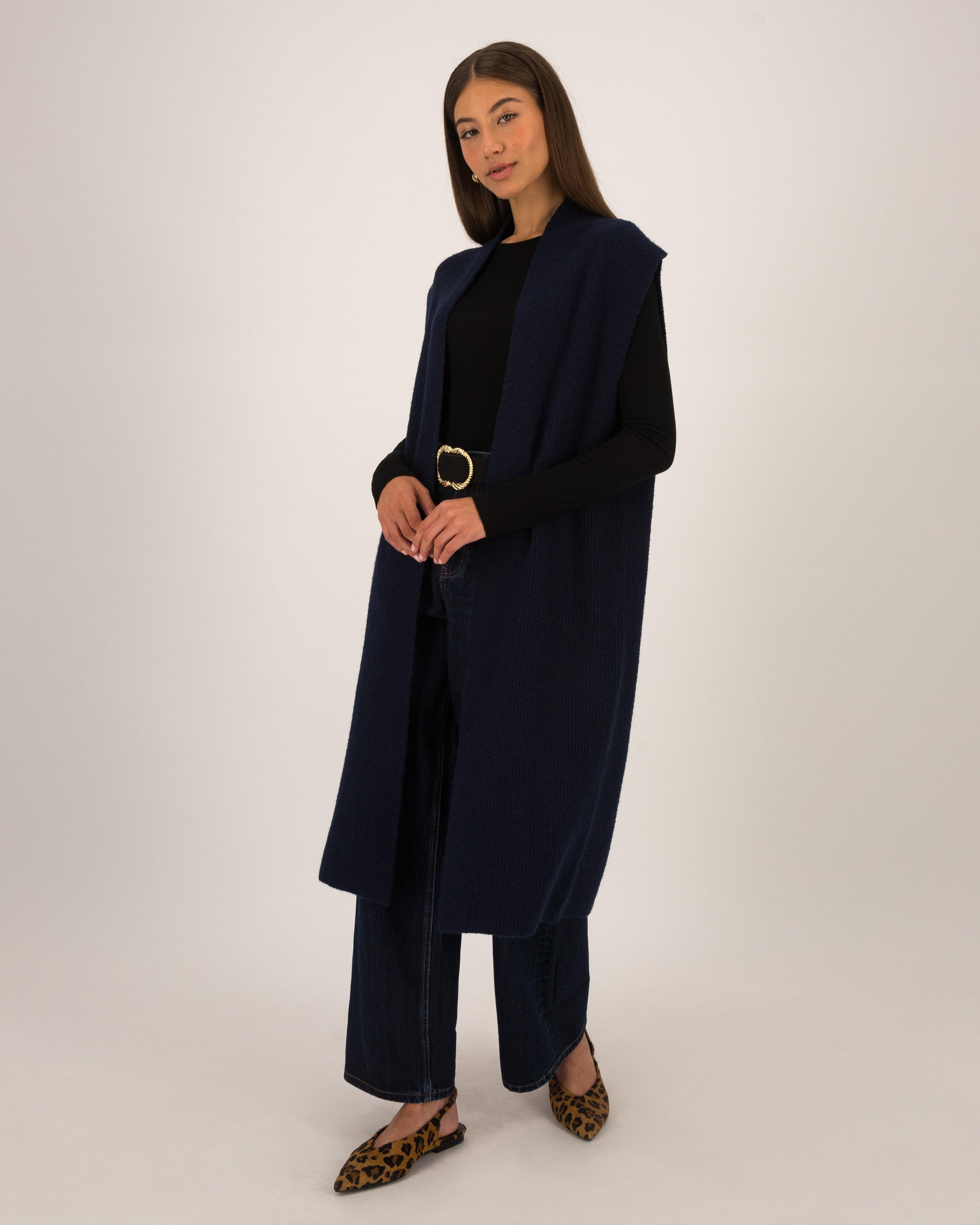 Eliza Fluffy Rib Knit Gilet -  Navy