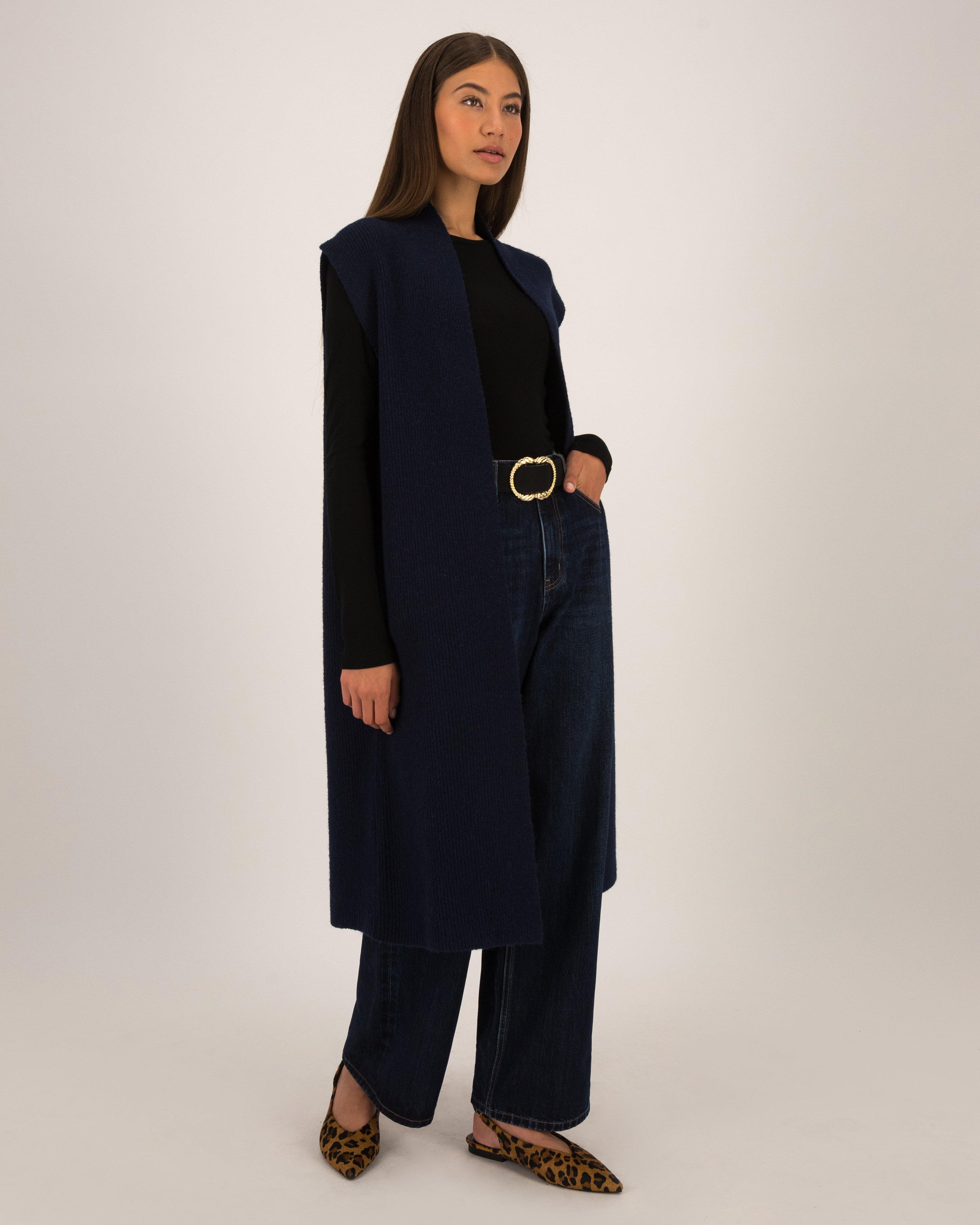 Eliza Fluffy Rib Knit Gilet -  Navy