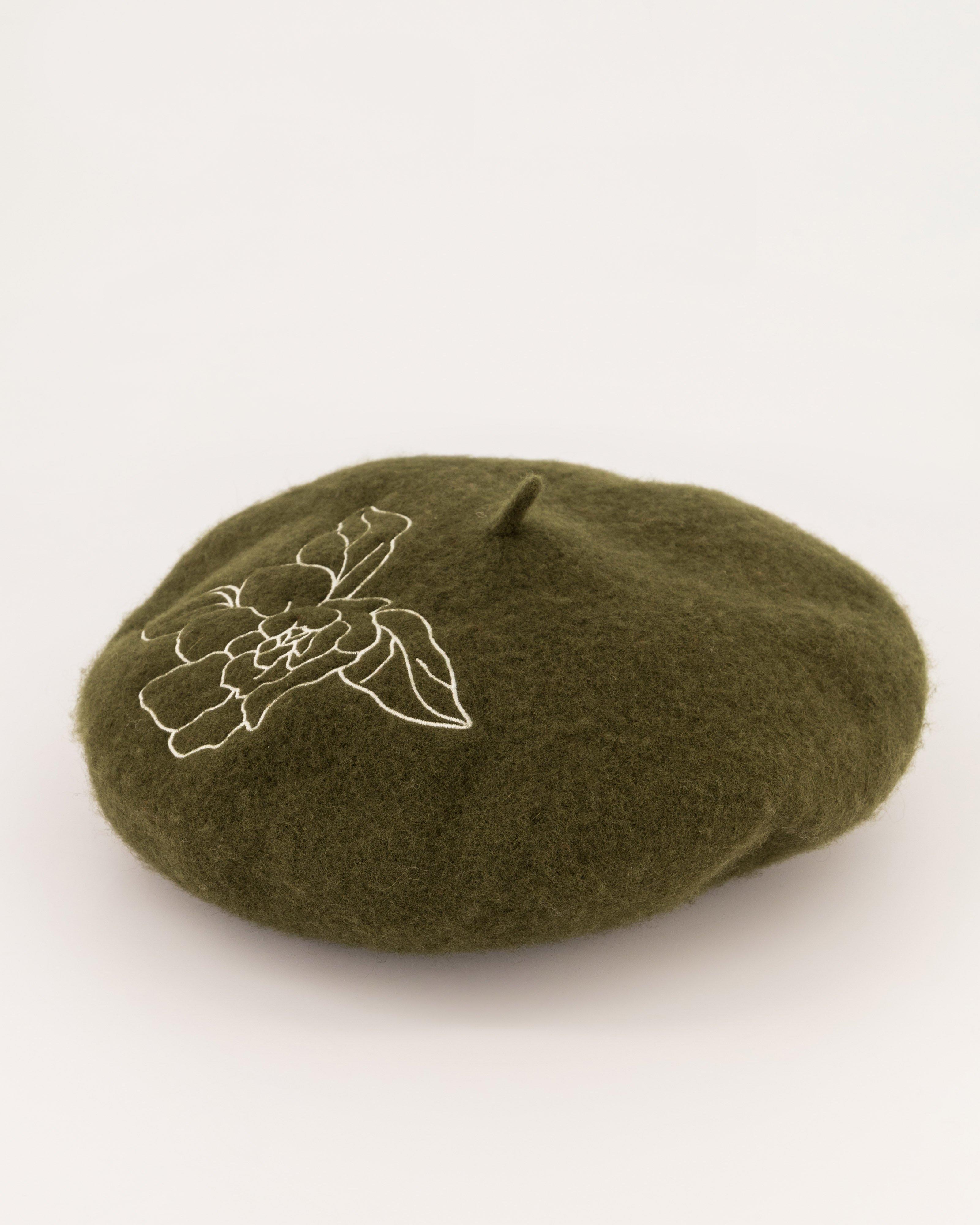 Lydia Rose Applique Wool Beret -  Light Green