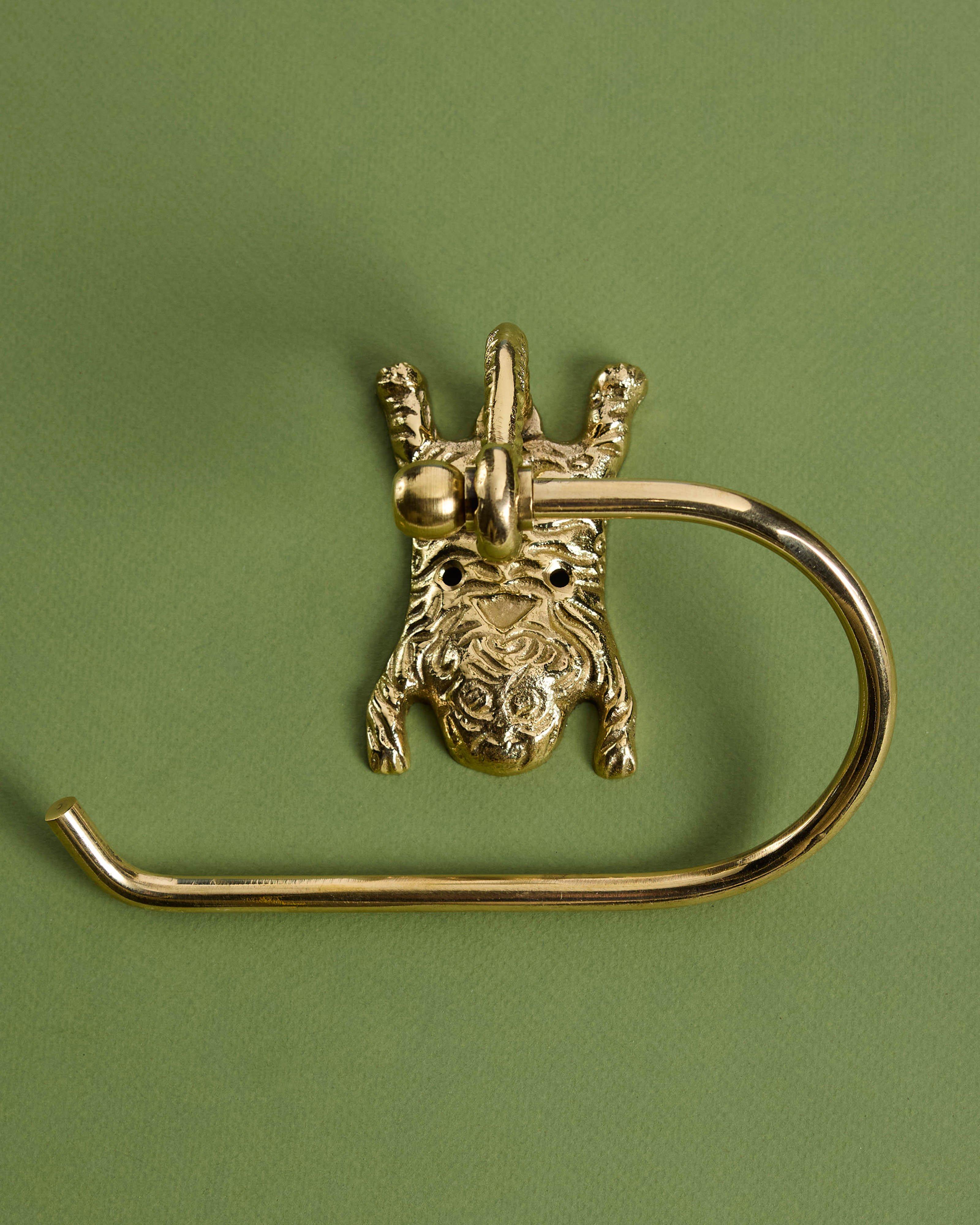 Solid Brass Tiger Toilet Roll Holder -  Gold