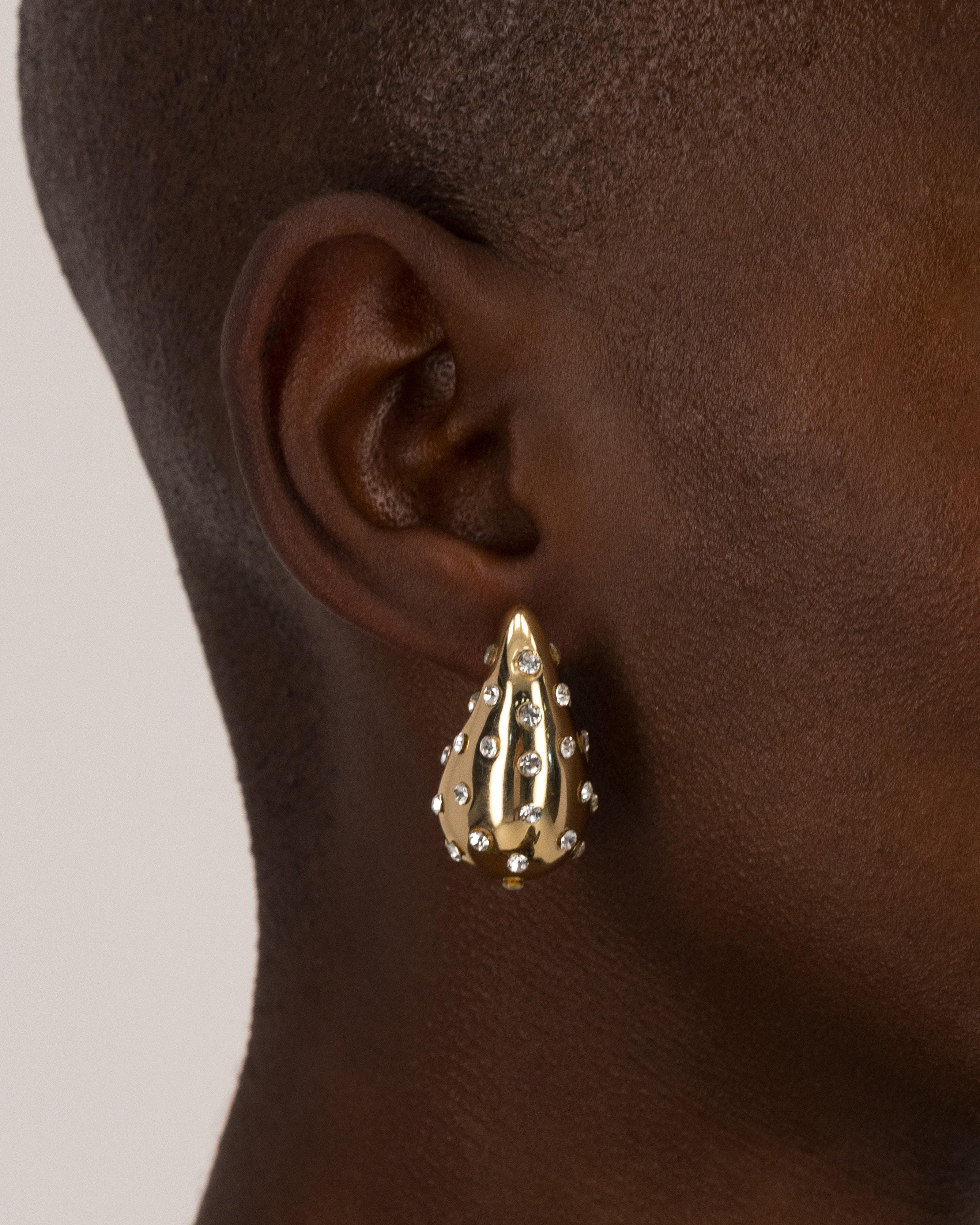 Teardrop & Scattered Diamante Stone Drop Earrings -  Gold