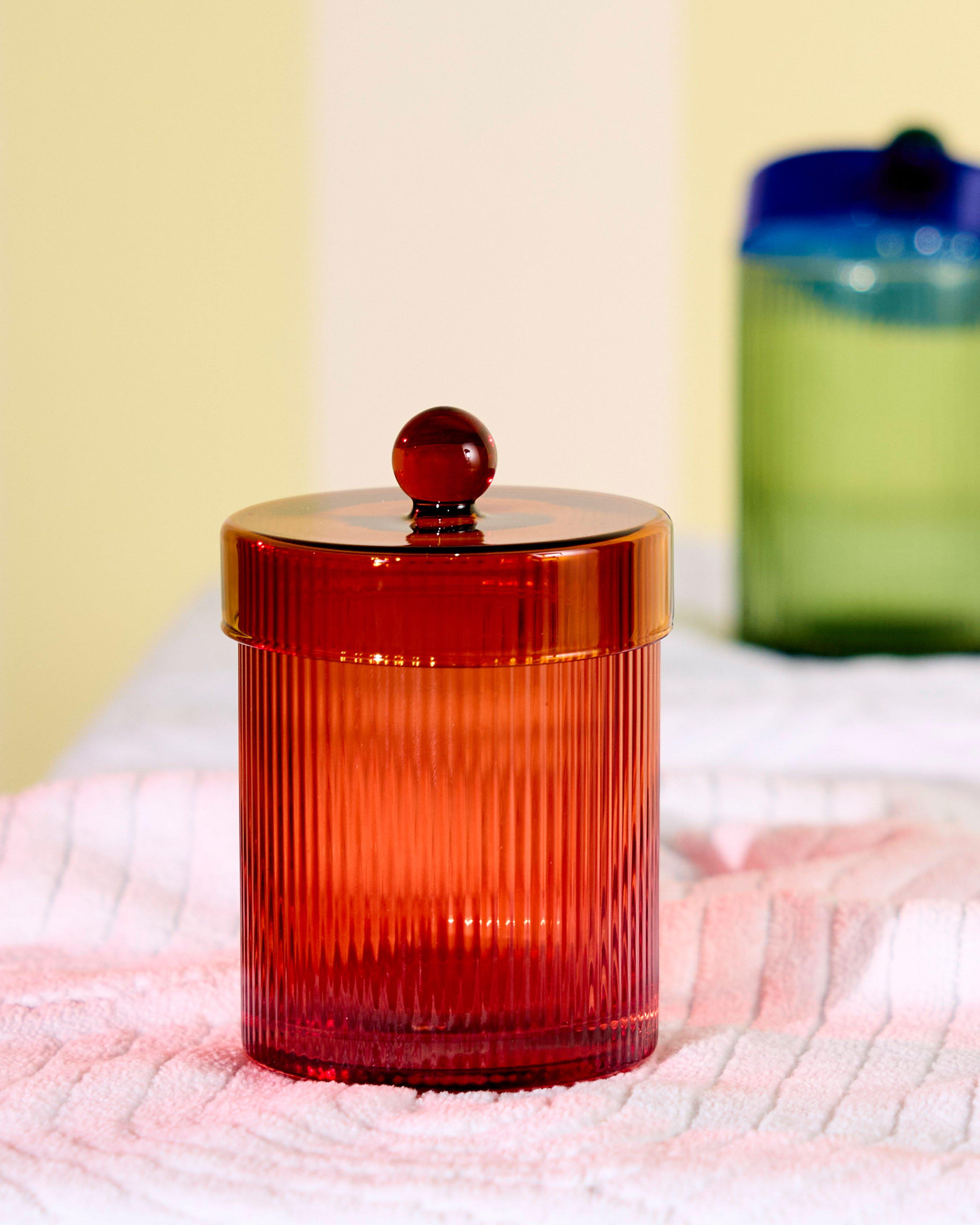 Ribbed Short Trinket Jar -  Red