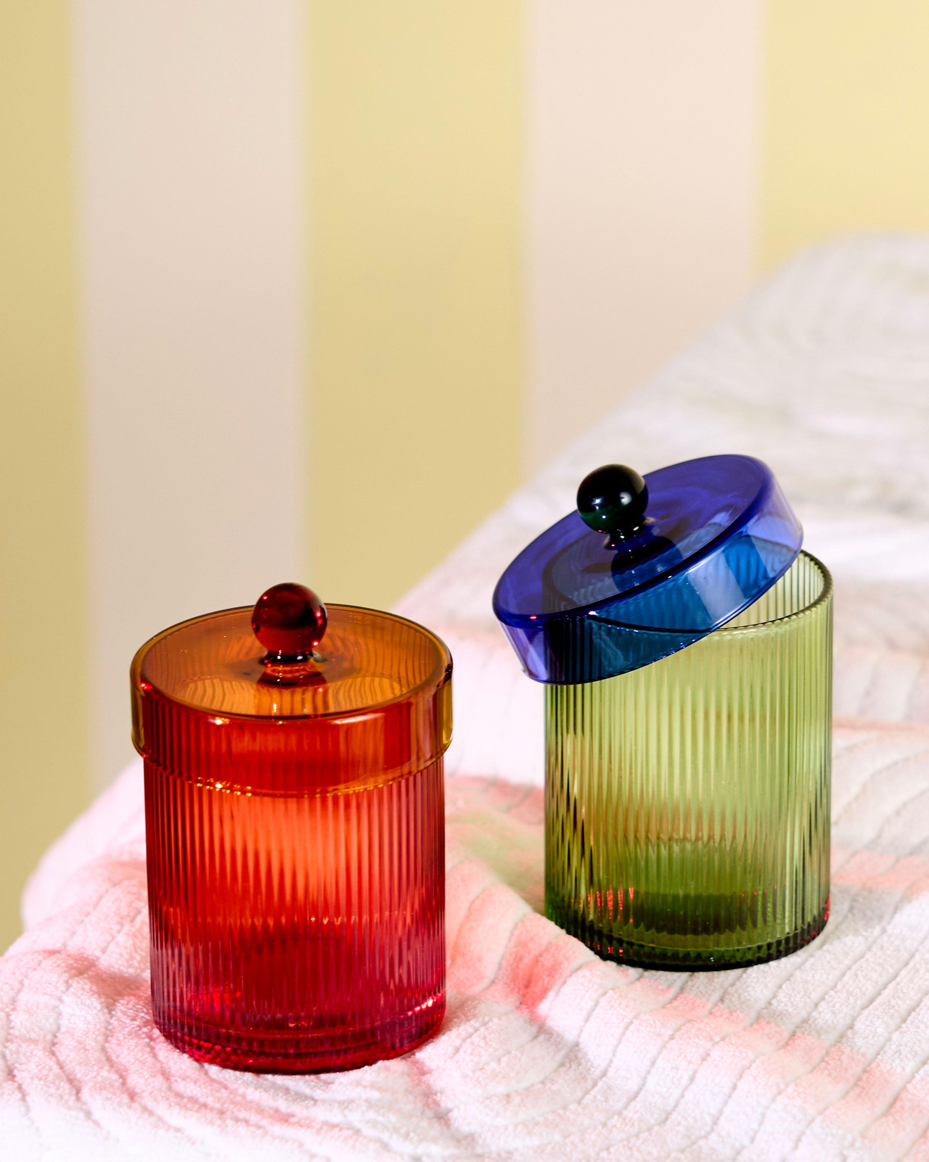 Ribbed Short Trinket Jar -  Red