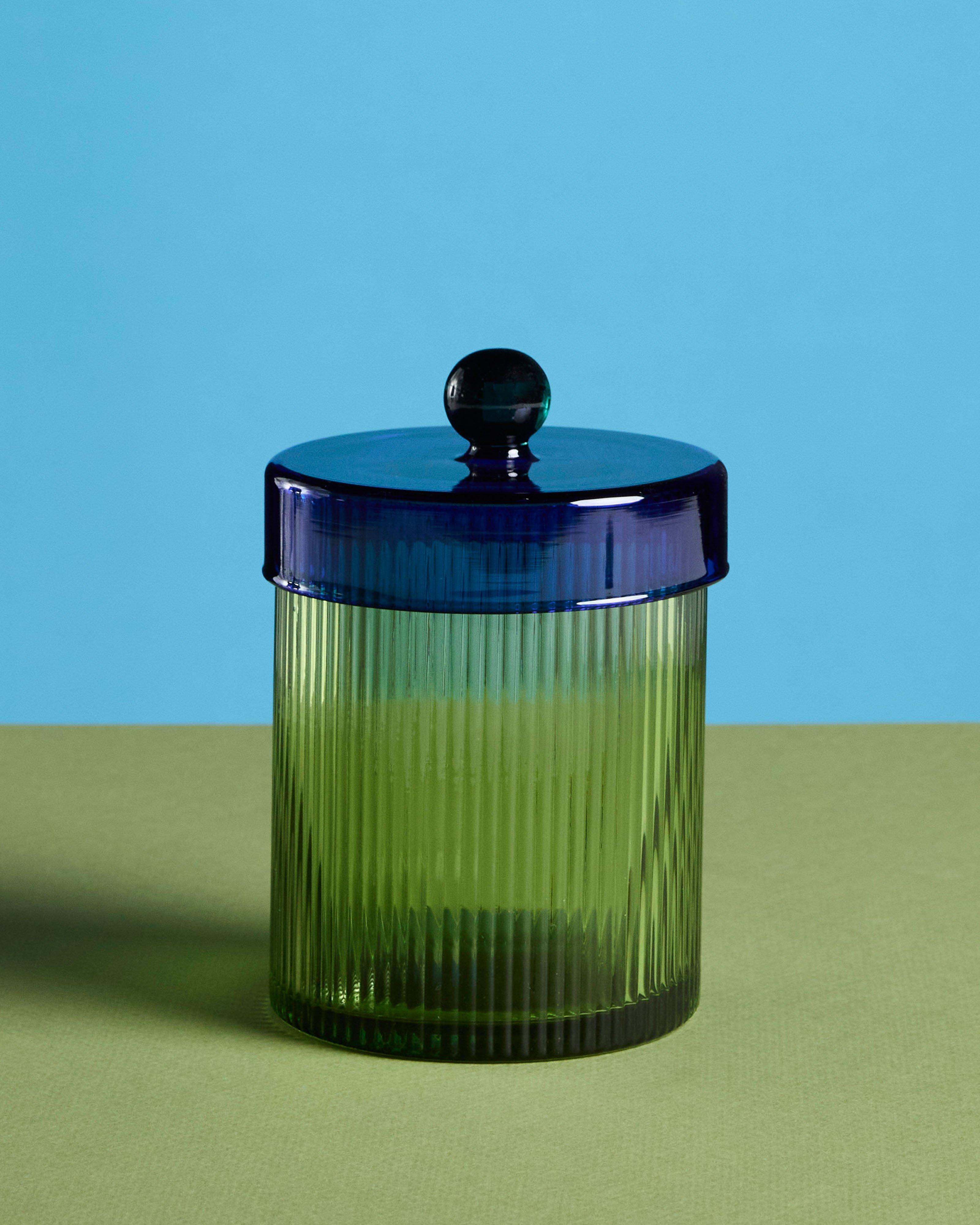 Ribbed Short Trinket Jar -  Green