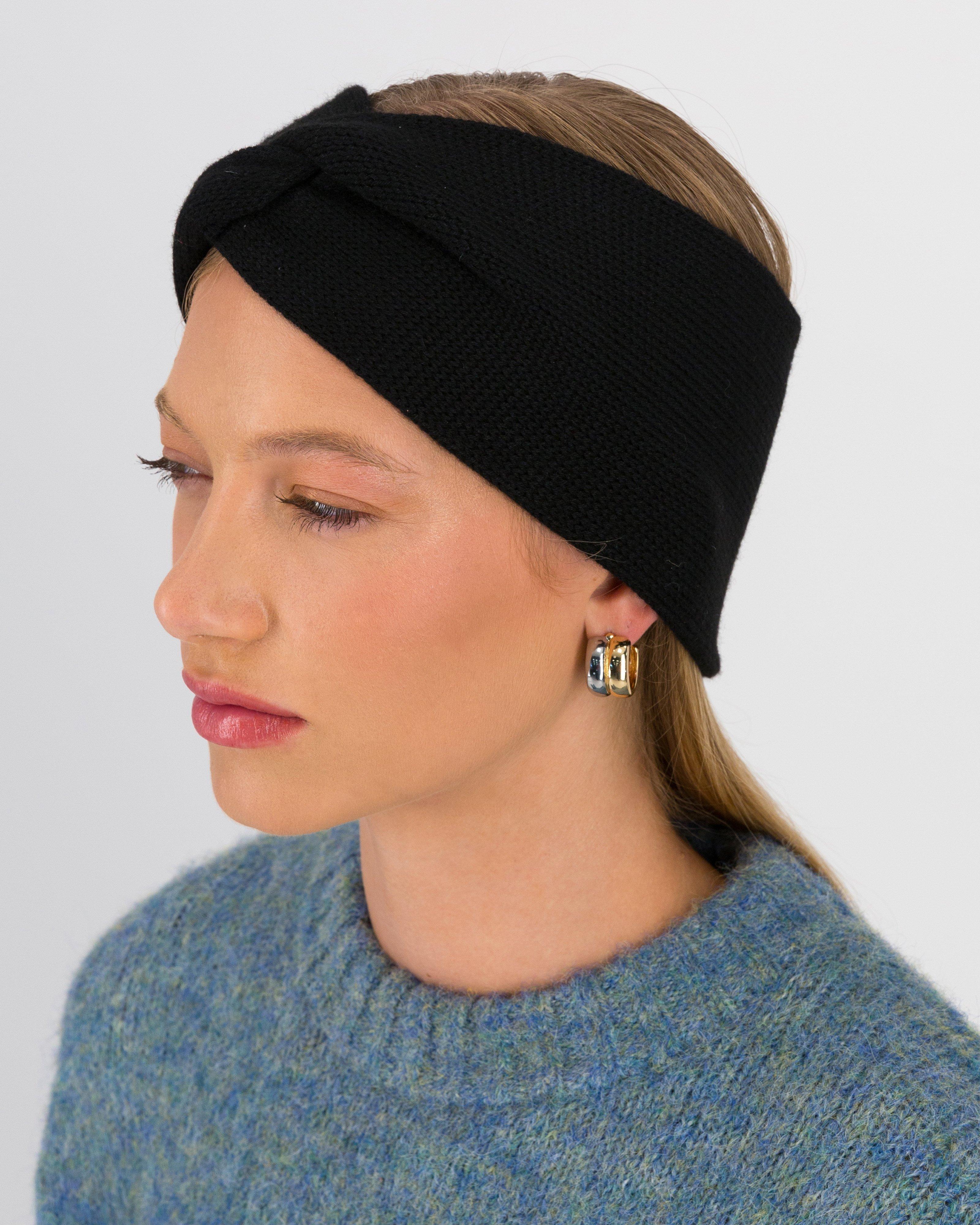 Della Twist-Front Knit Headband -  Black