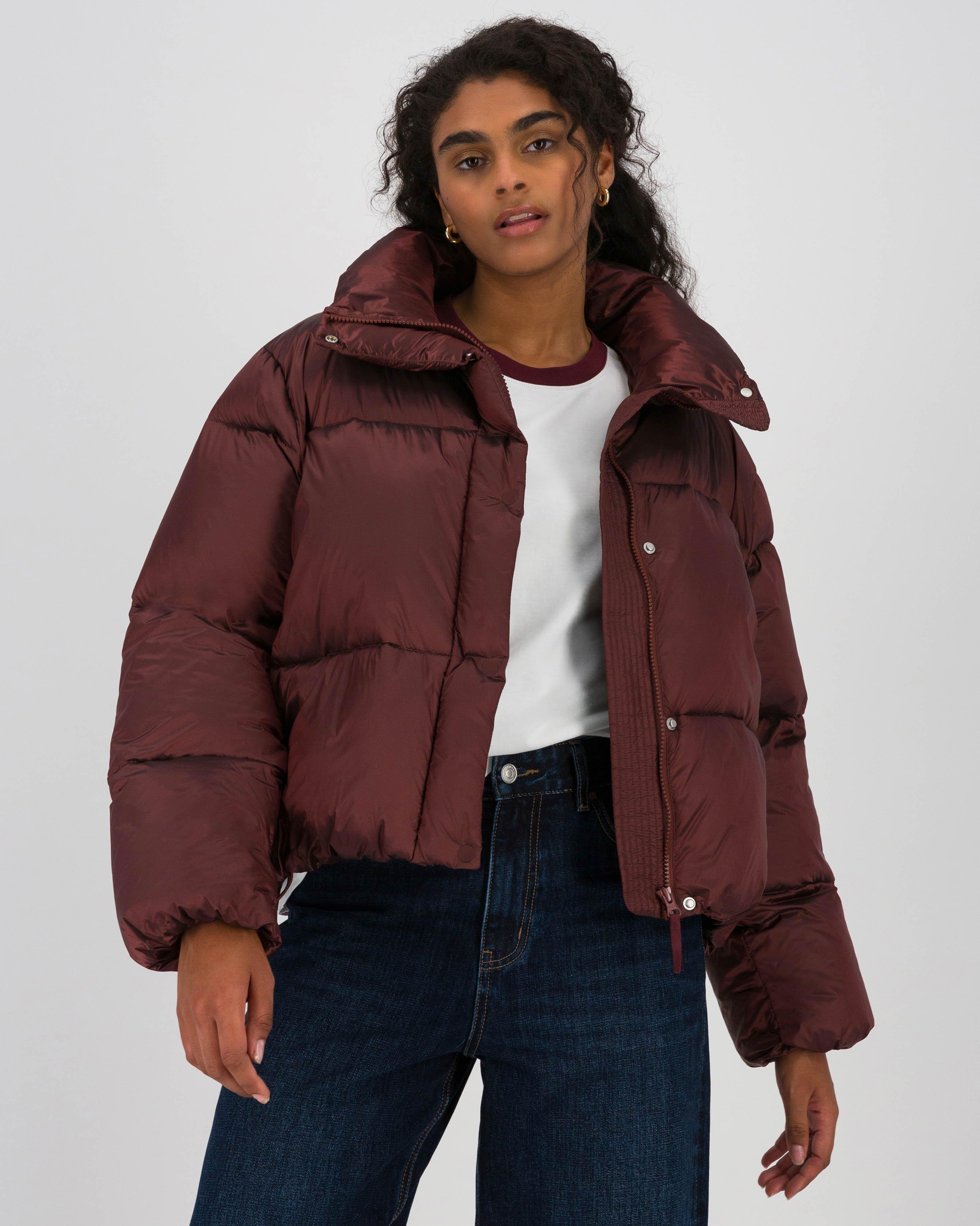 Novah Short Puffer Jacket -  Burgundy