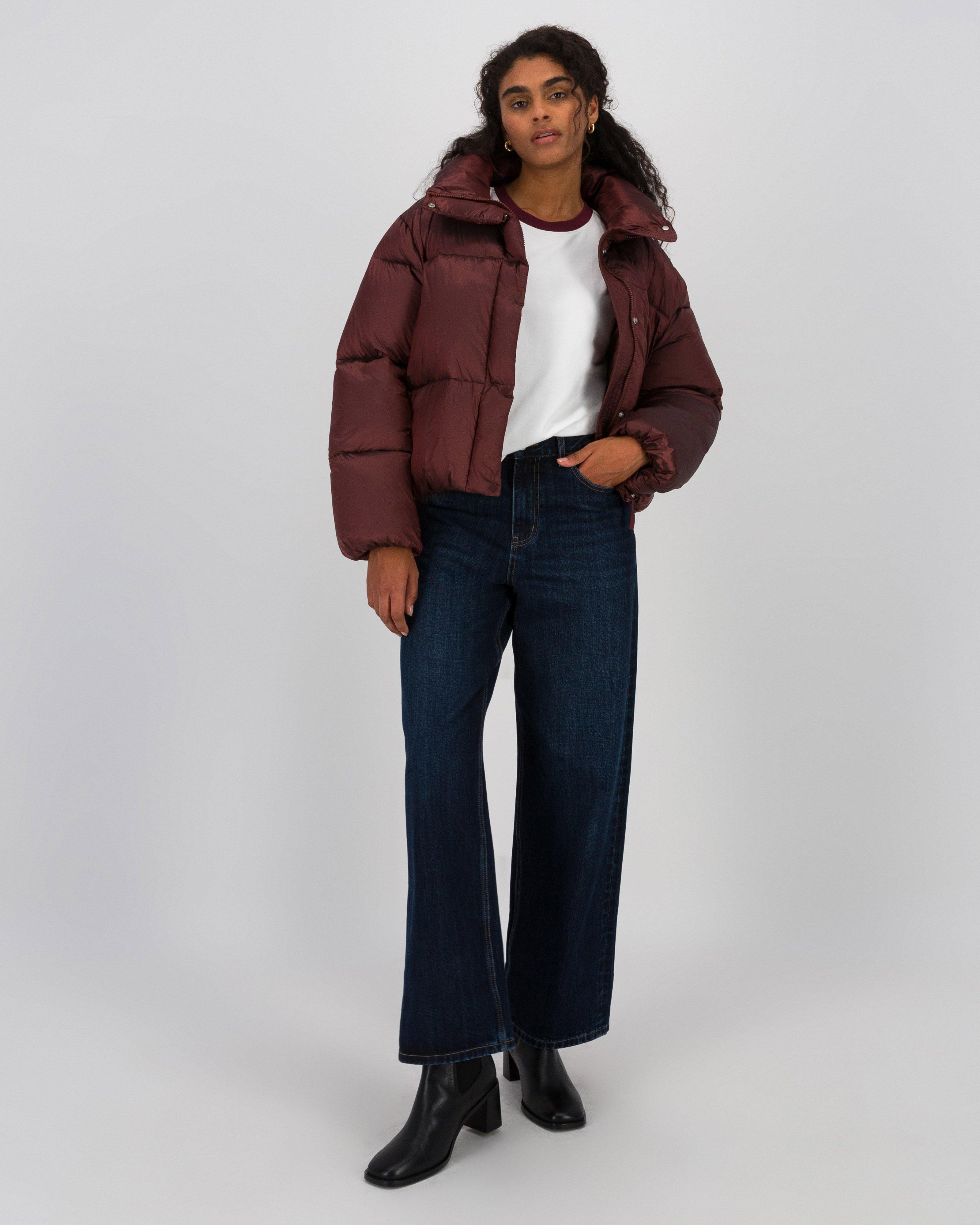 Novah Short Puffer Jacket -  Burgundy