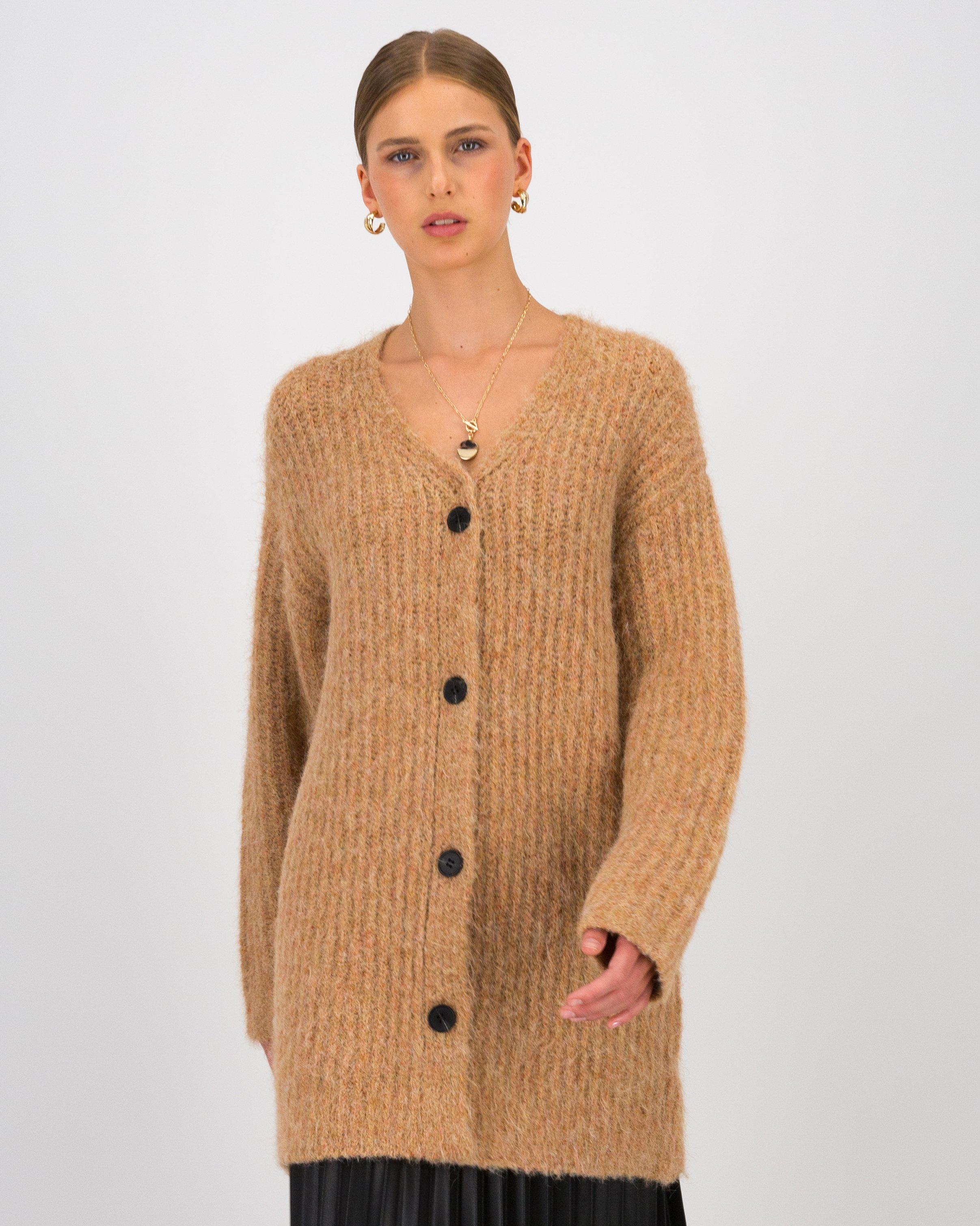 Nadia Long Line Cardigan -  Taupe