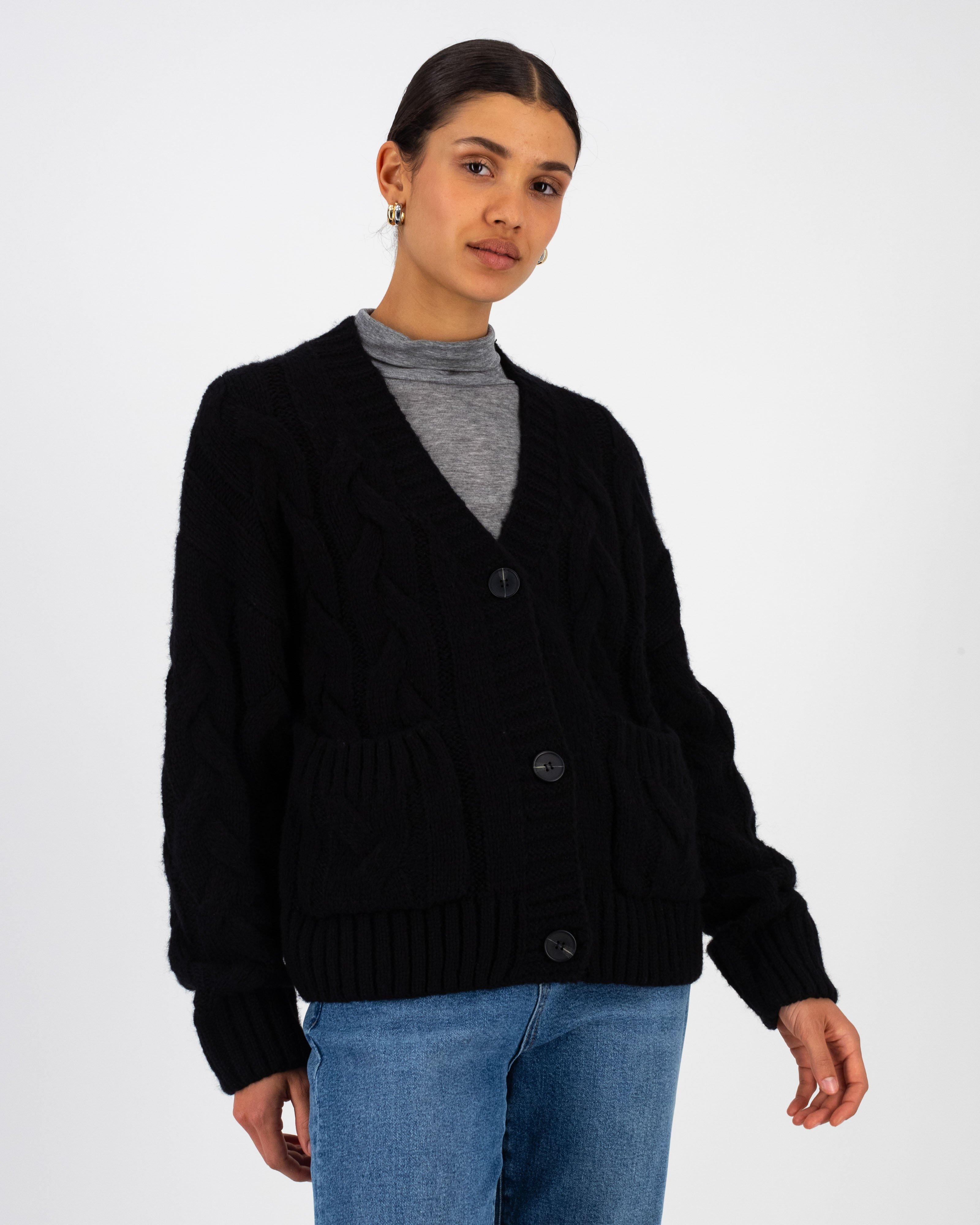 Taryn Cable Knit Cardigan -  Black