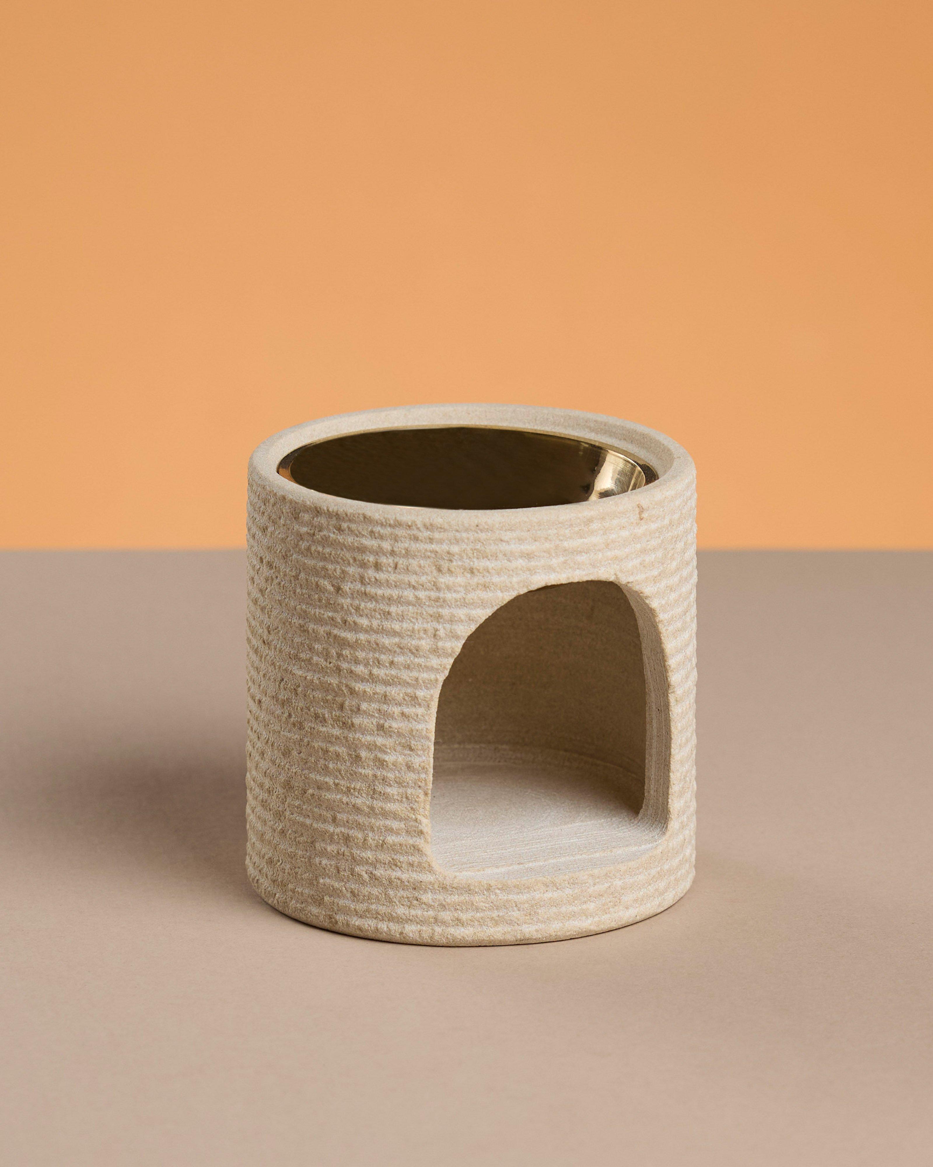 Stone Ribbed Oil Burner -  Taupe
