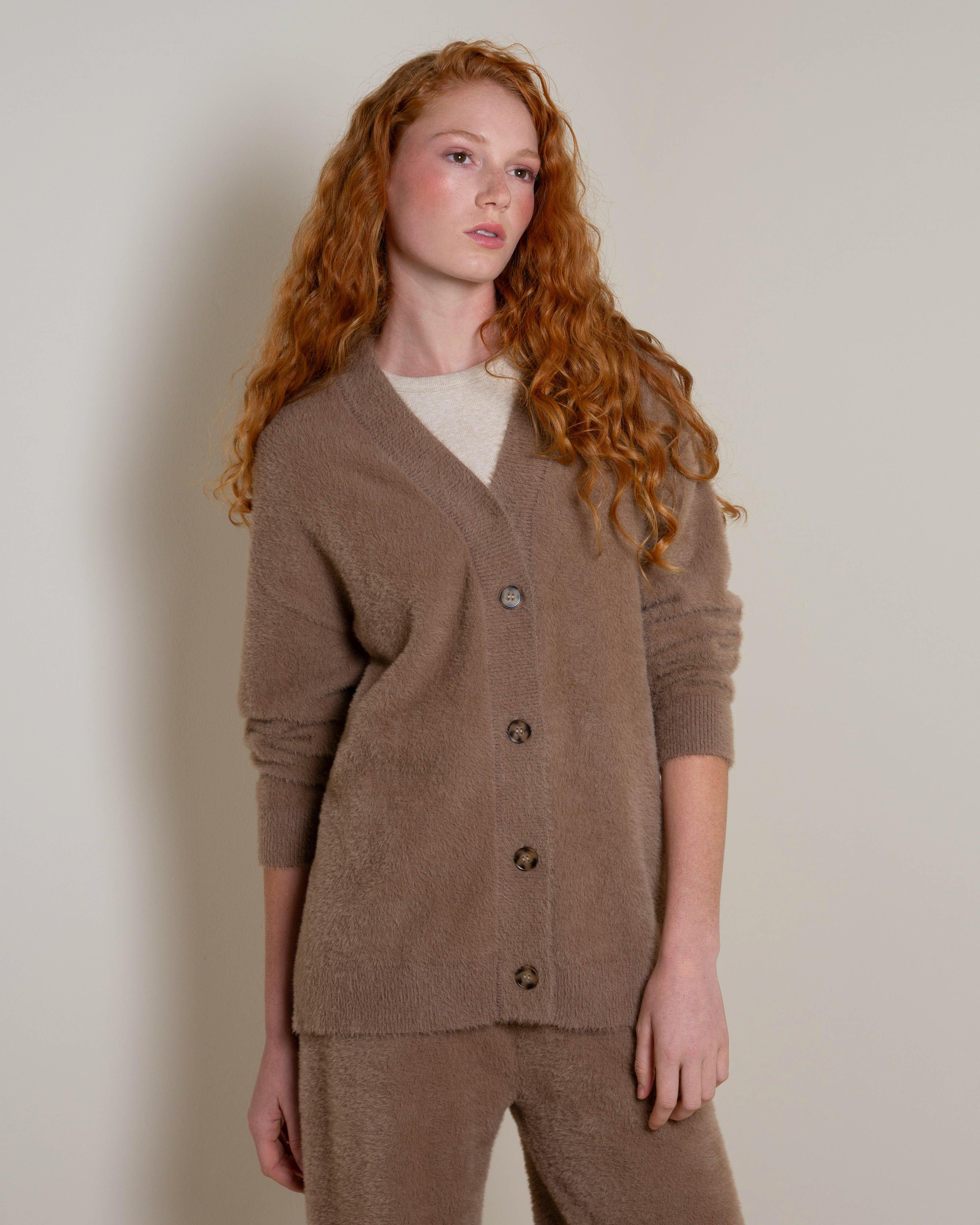 Sidney Fluffy Cardigan -  Brown
