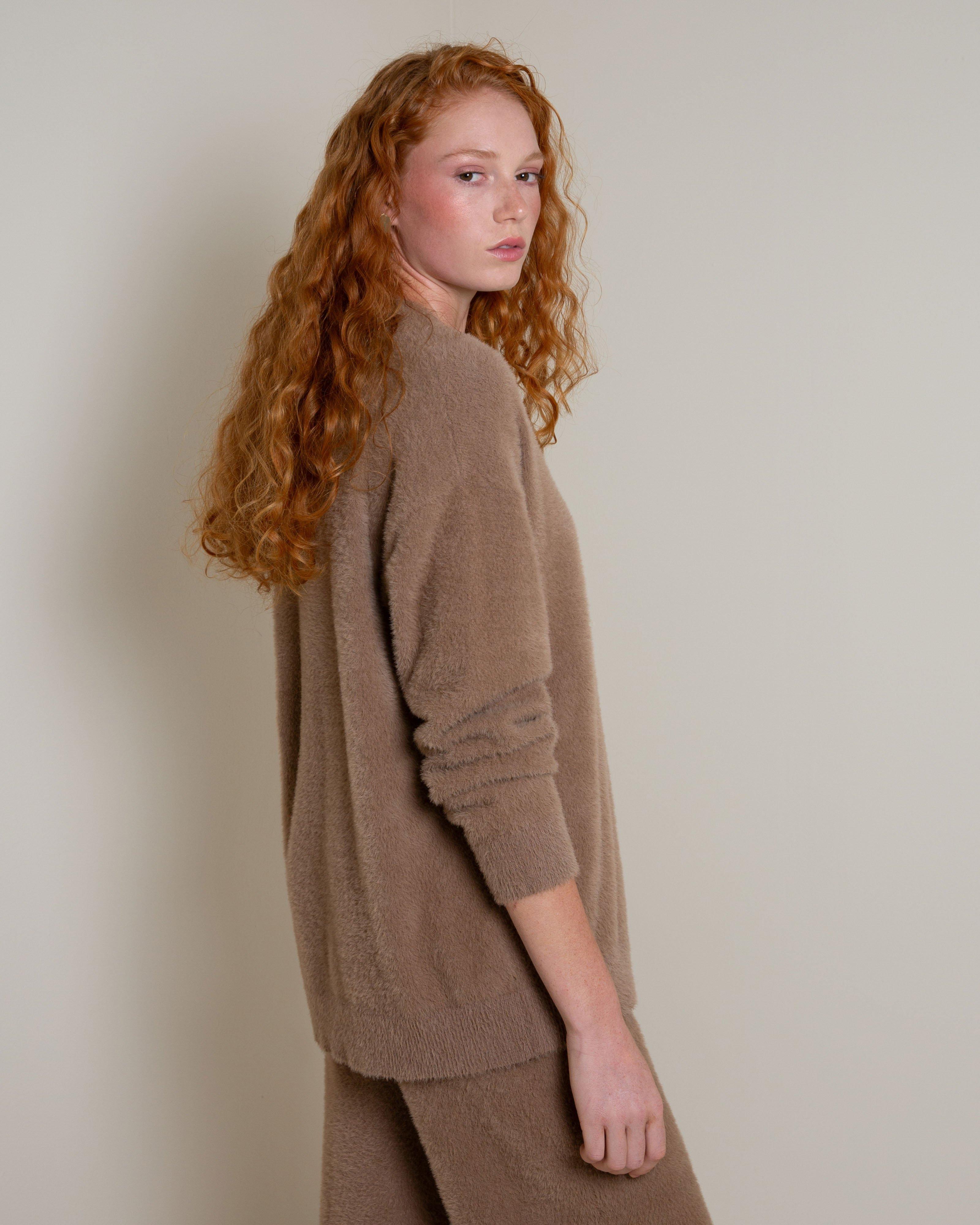 Sidney Fluffy Cardigan -  Brown