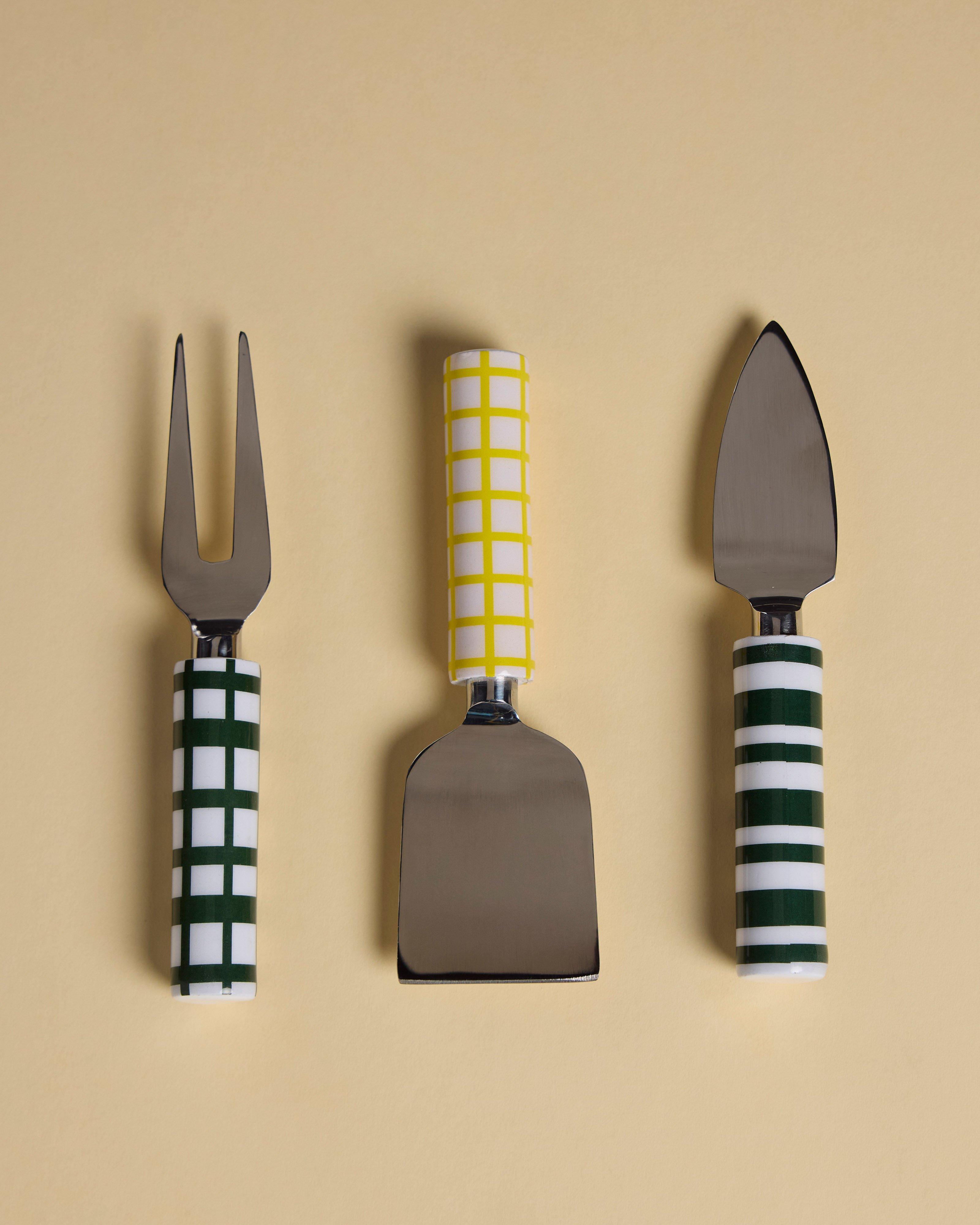 Picnic Checks Cheese Knife Set -  Green